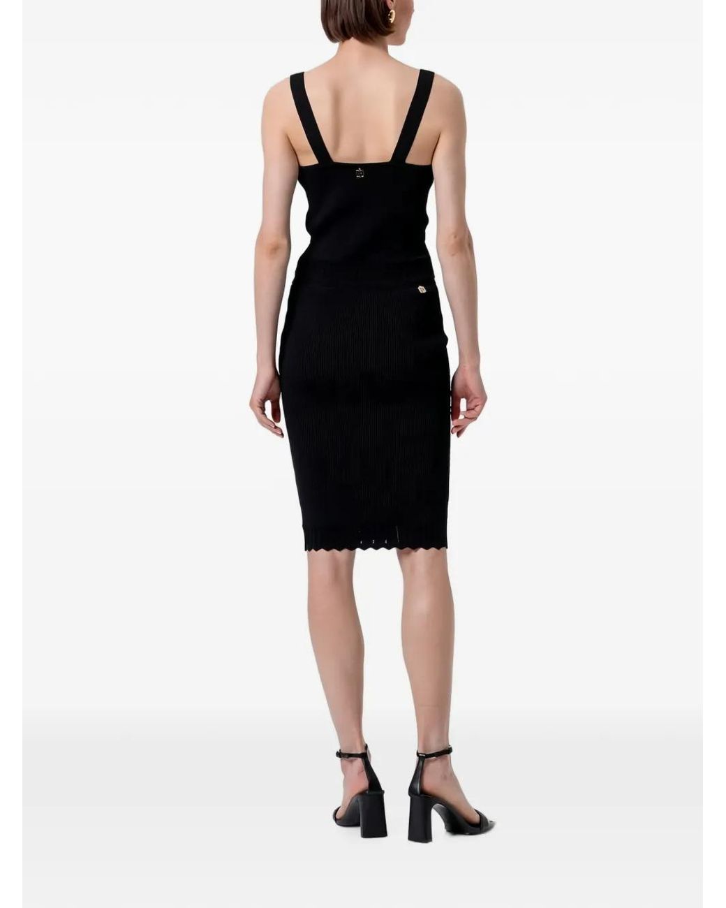 Fracomina Black Scalloped Cable-Knit Skirt