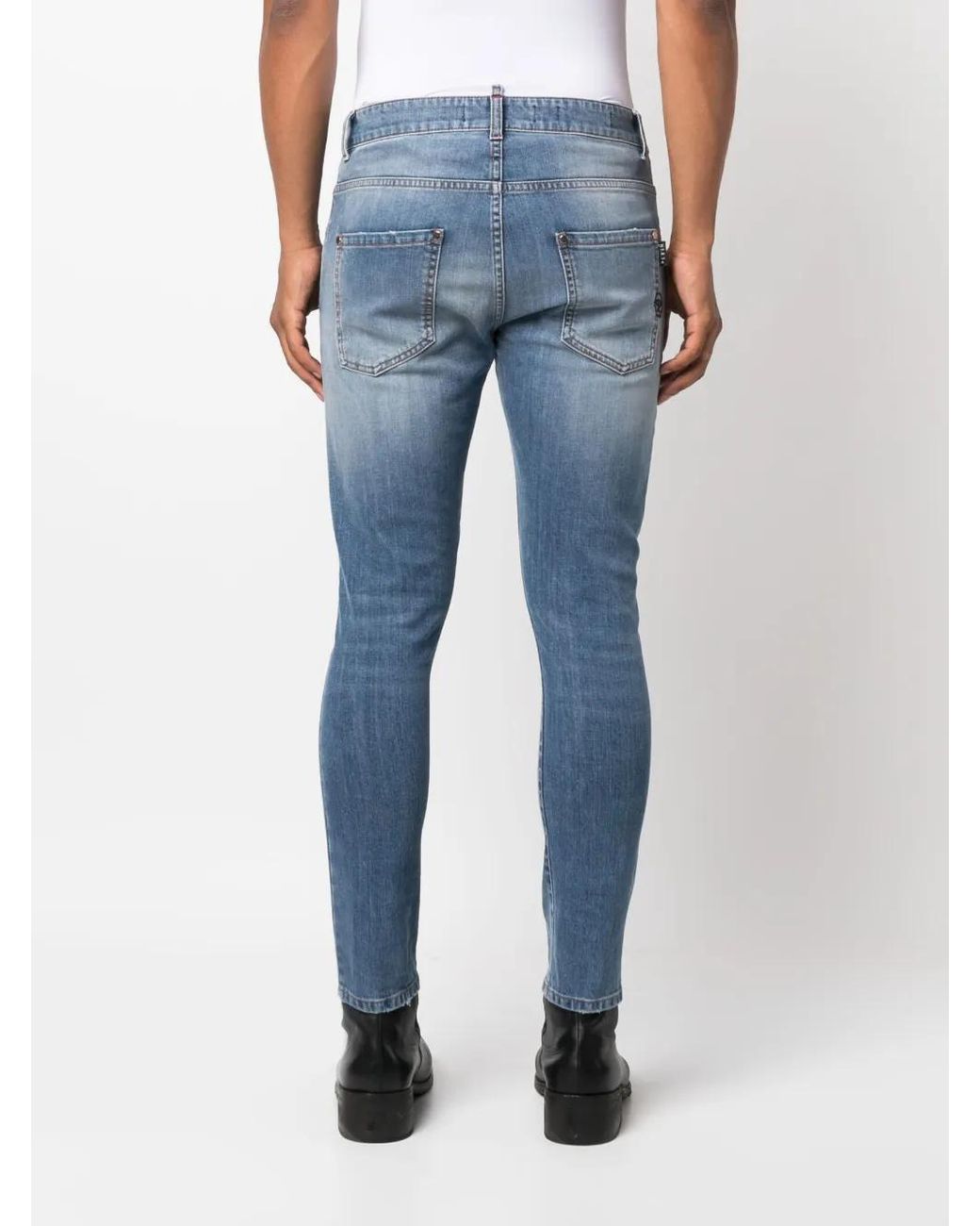 Philipp Plein Blue Skinny Low-Rise Denim Jeans for men