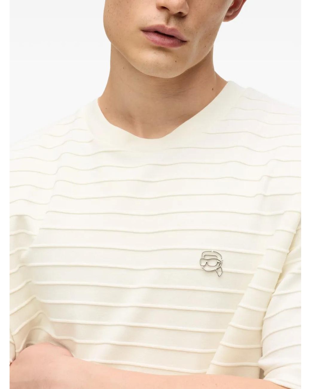 Karl Lagerfeld White Ikon Structure Striped T-Shirt for men