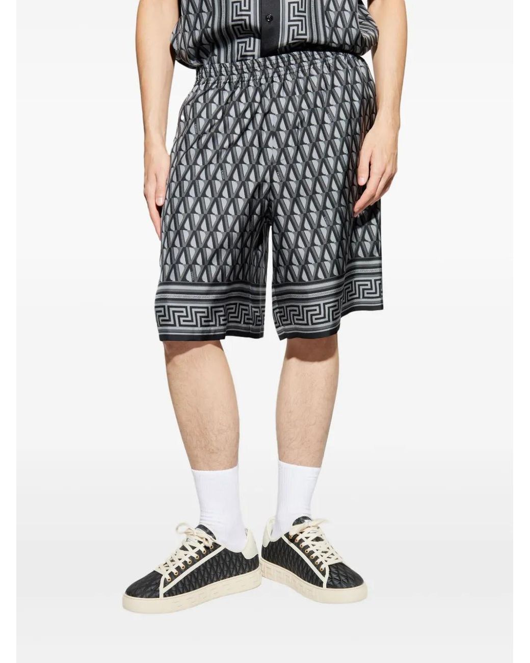 Versace Black Short À Bordure Greca for men
