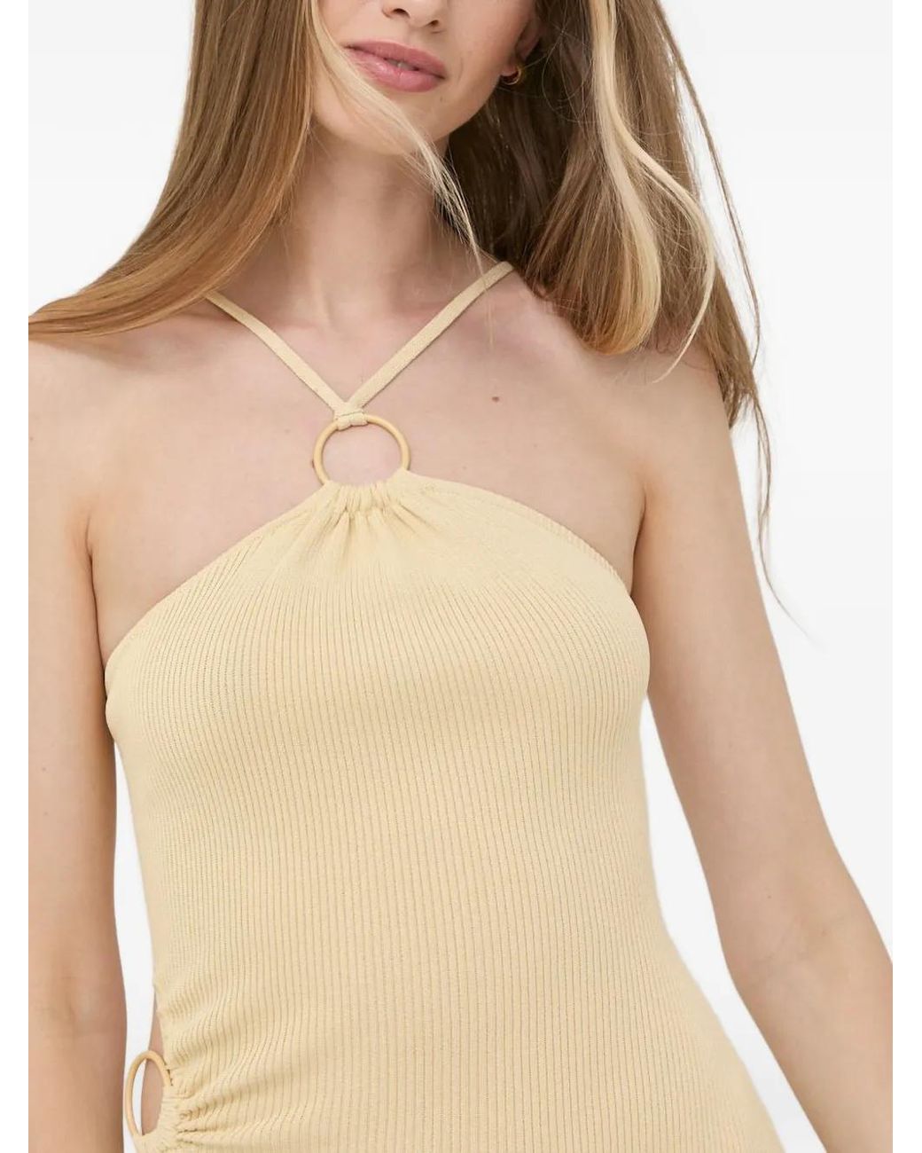 For Love & Lemons Natural Ring Cut-Out Midi Dress