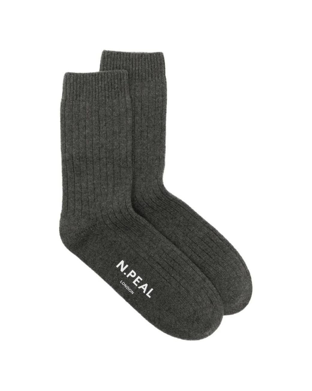 N.Peal Cashmere Black Chaussettes En Maille À Design Côtelé