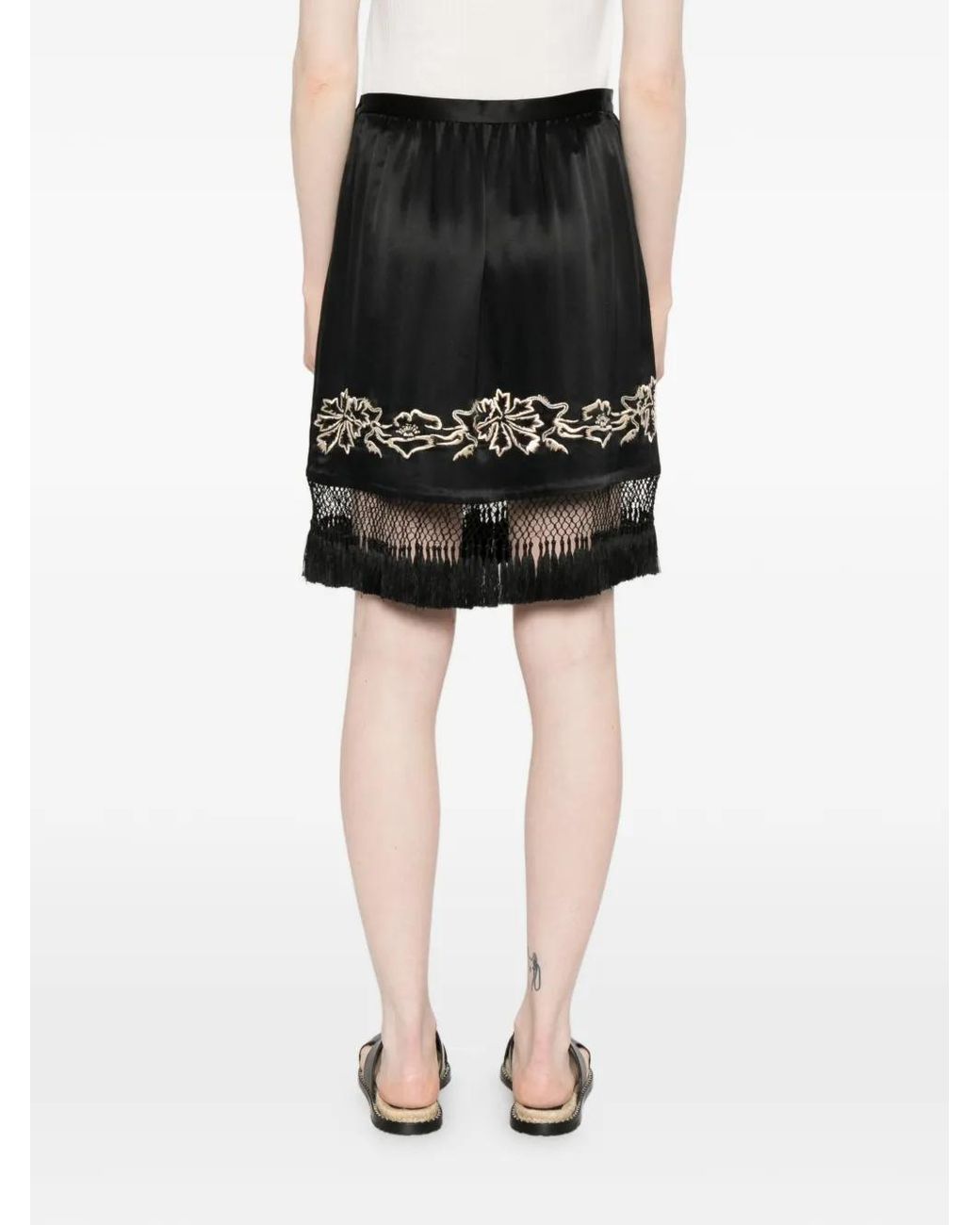 Bode Black Phantasm Fringed-Trim Embroidered Mini Skirt