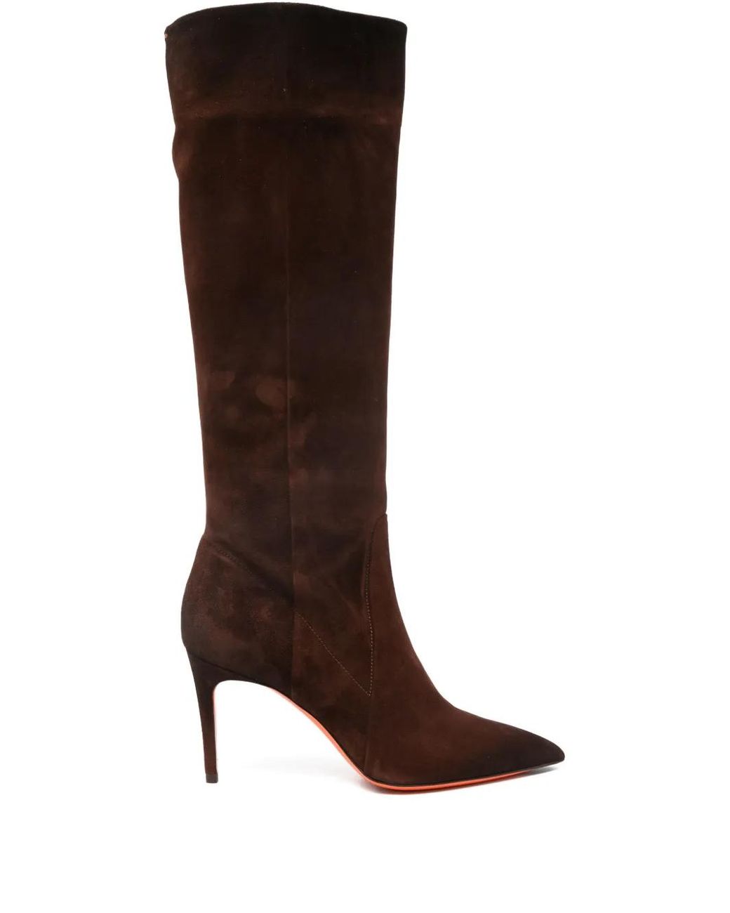 Santoni Brown 90Mm Suede Pointed-Toe Knee-High Boots