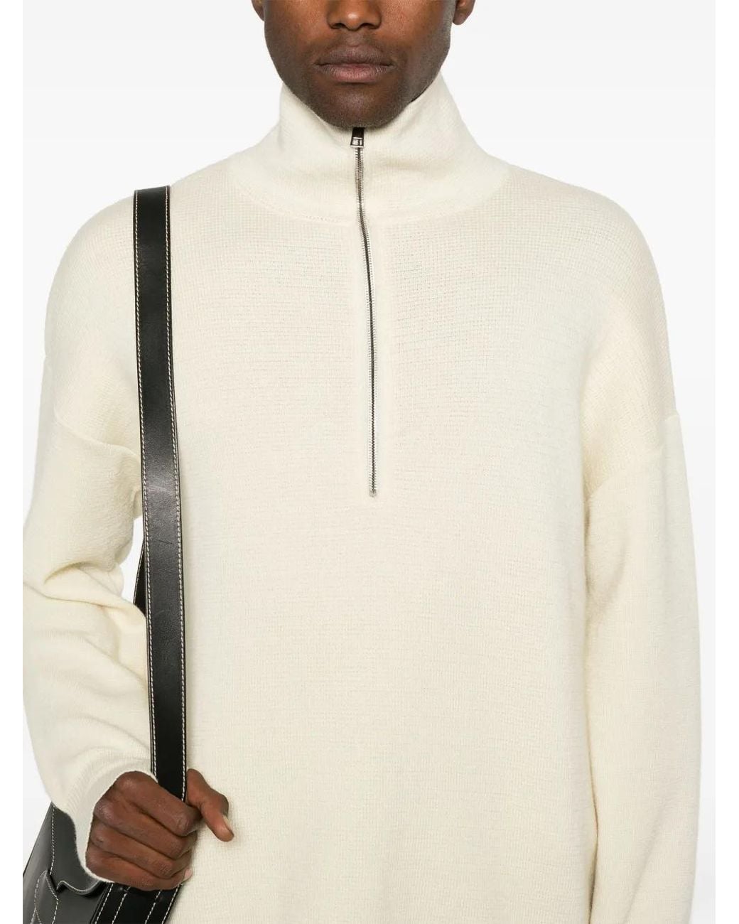 Ma'ry'ya Natural Merino Wool Zip Sweater for men