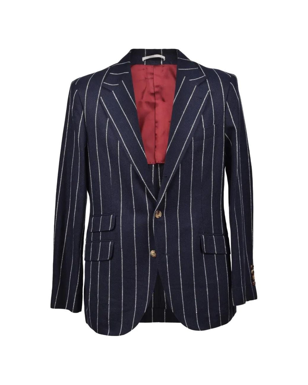 Brunello Cucinelli Blue Striped Linen-Blend Suit for men