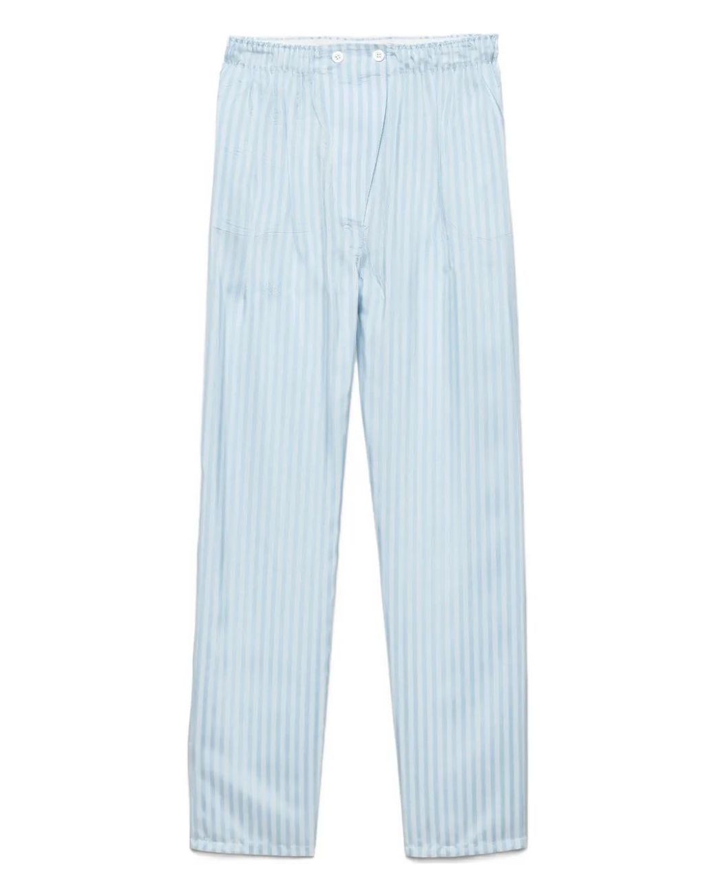 Prada Gestreepte Zijden Broek in het Blue
