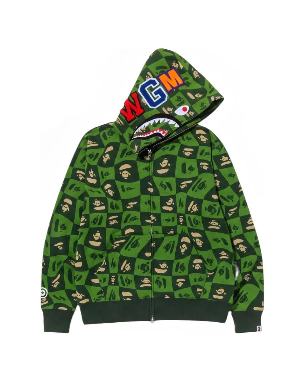 A Bathing Ape Green Distortion Shark Hoodie for men
