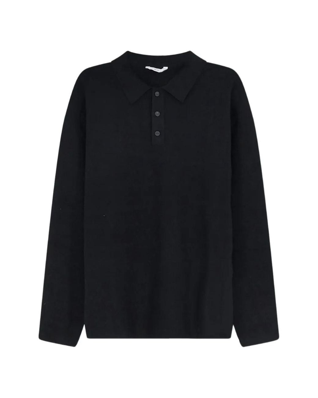 Hevò Black Polo-Collar Button-Fastening Sweater for men