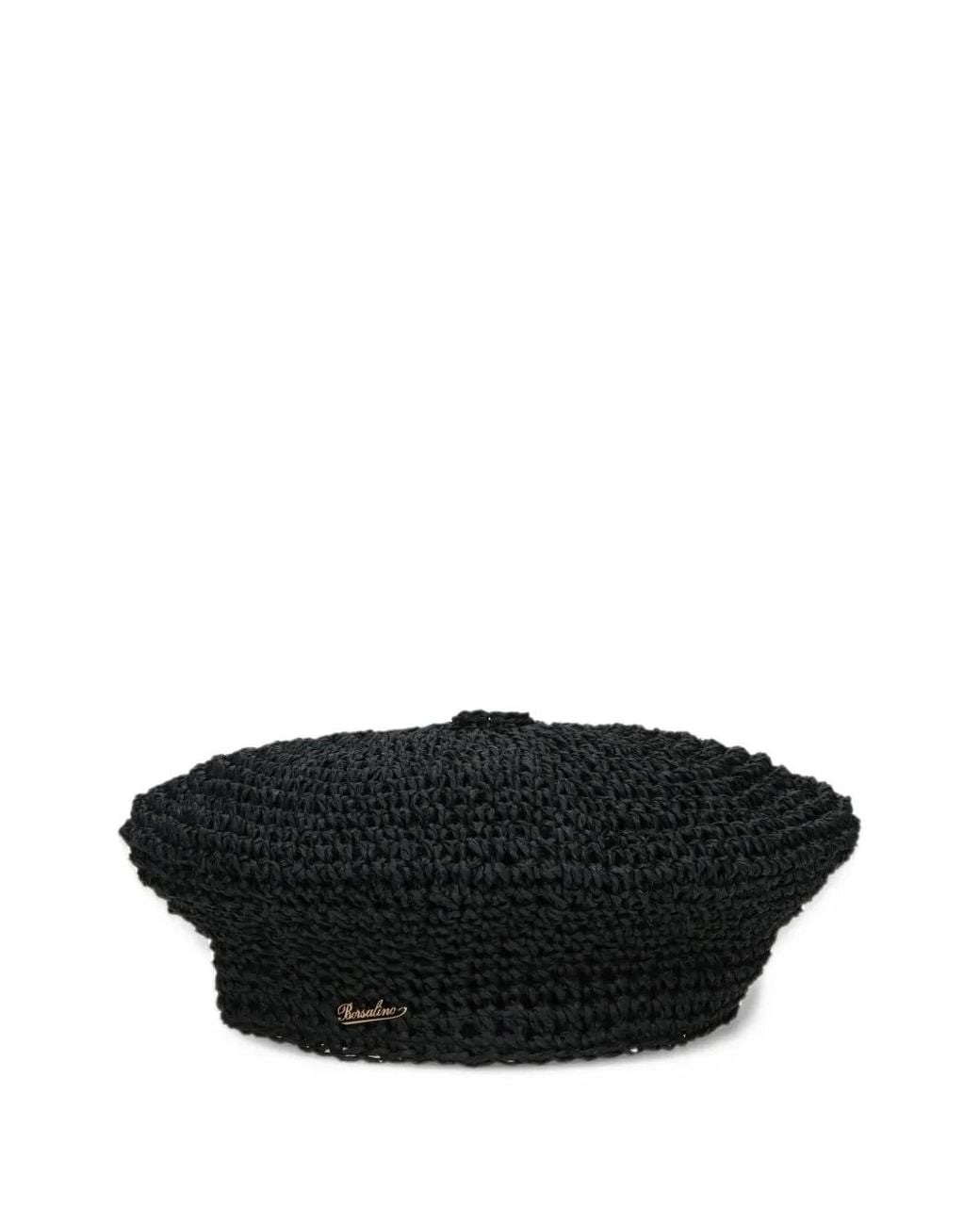 Borsalino Black Ines Woven Logo-Plaque Beret