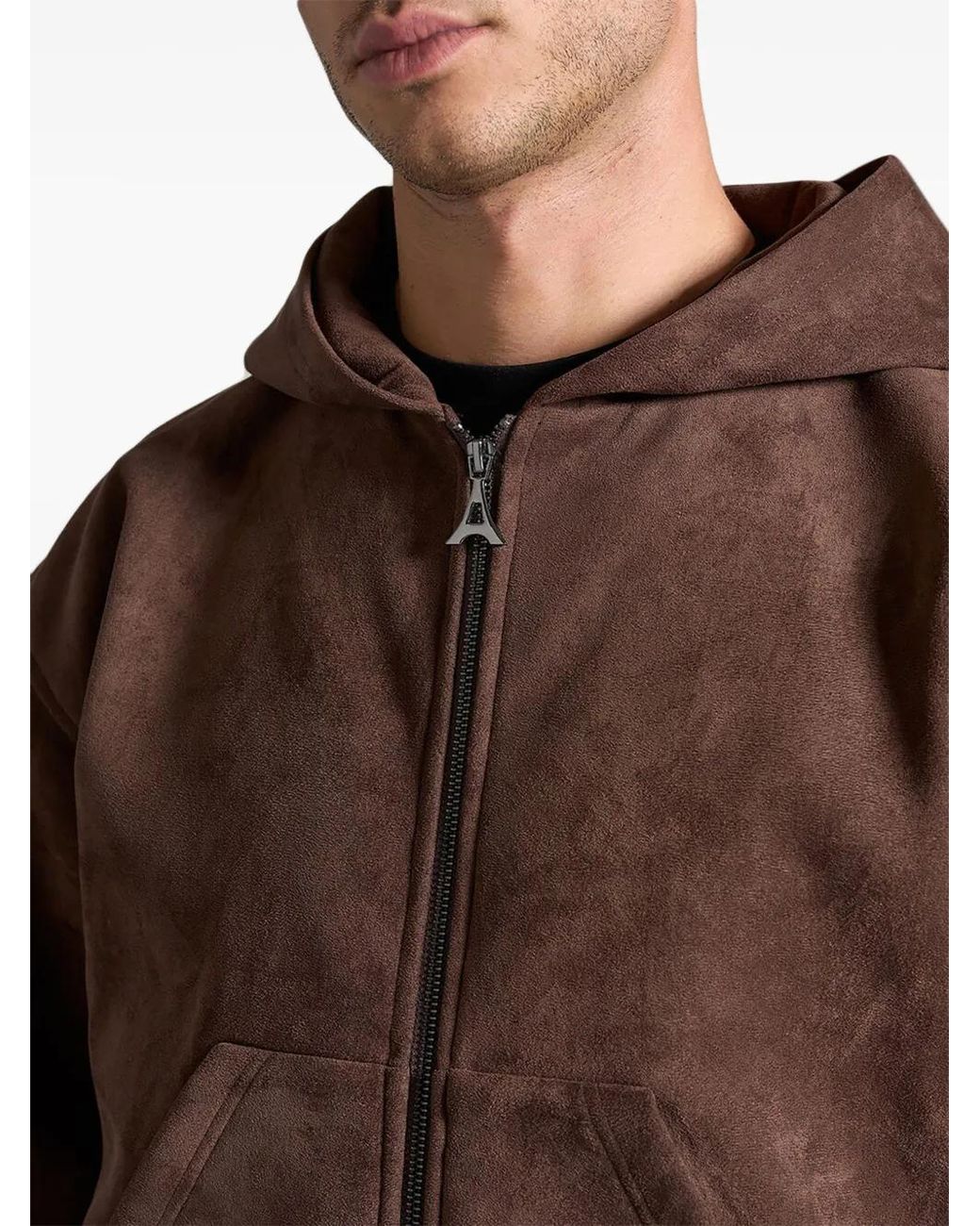 Manière De Voir Brown Cropped Suede Hoodie for men