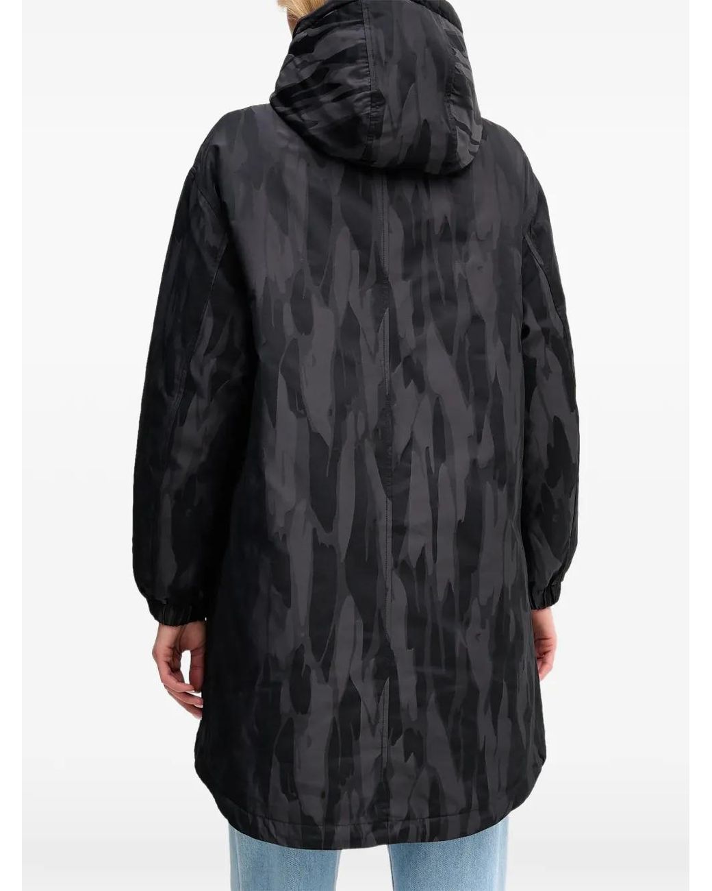 Sisley Black Hooded Patterned Parka Coat