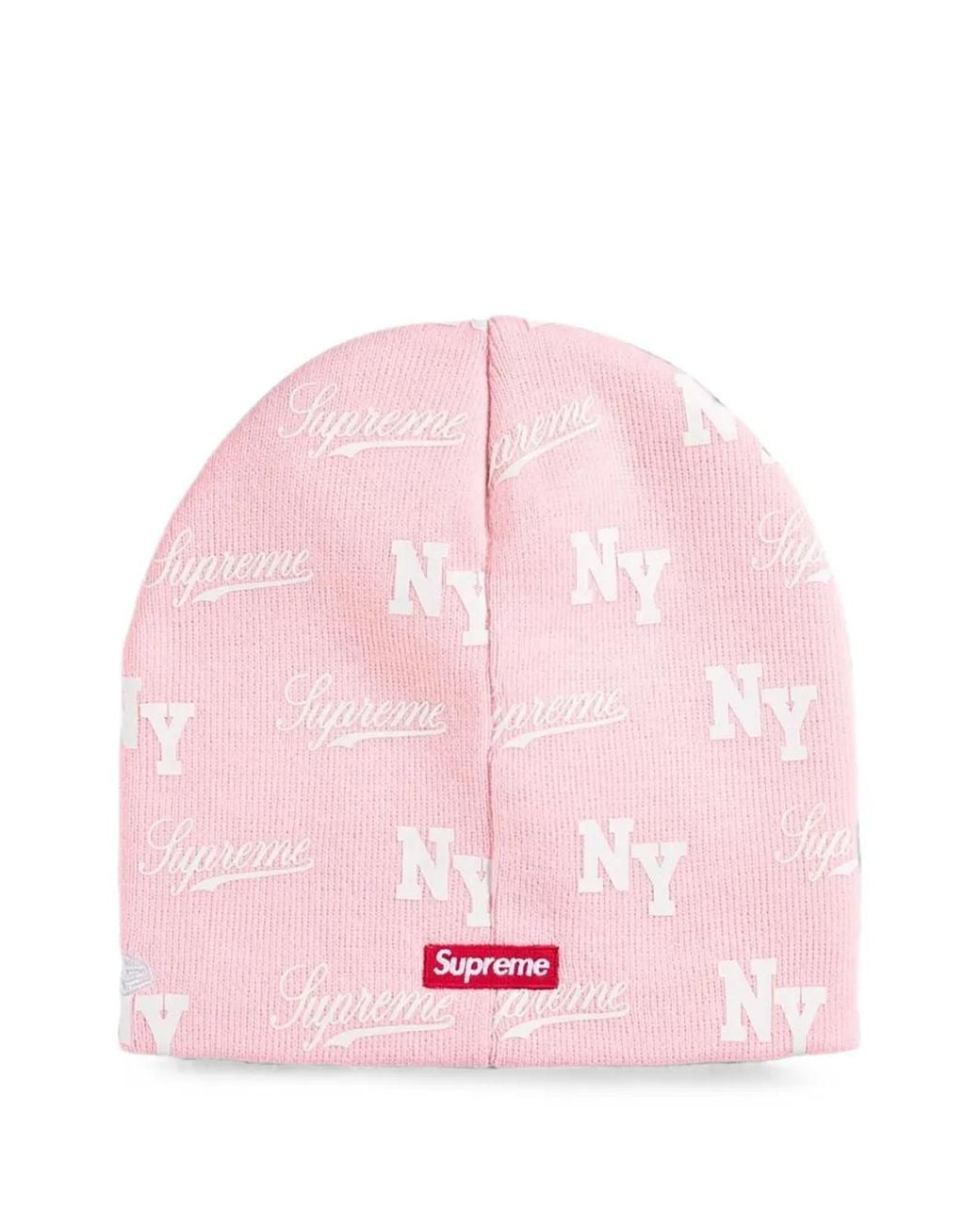 Supreme Pink X New Era Monogram-Pattern Beanie Hat for men