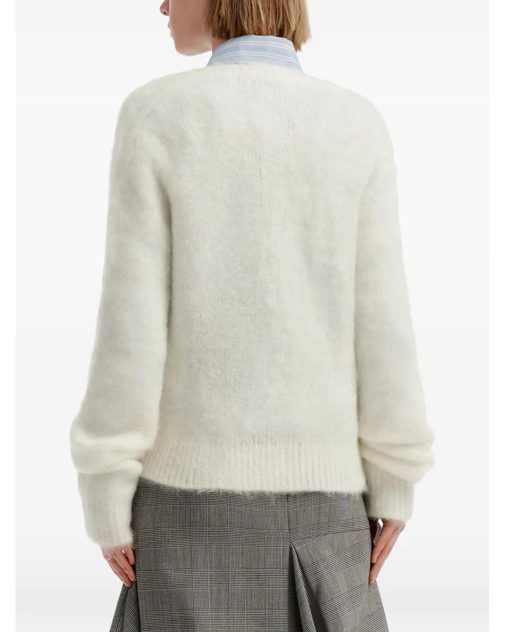 Enfold White Brushed-Knit Cardigan
