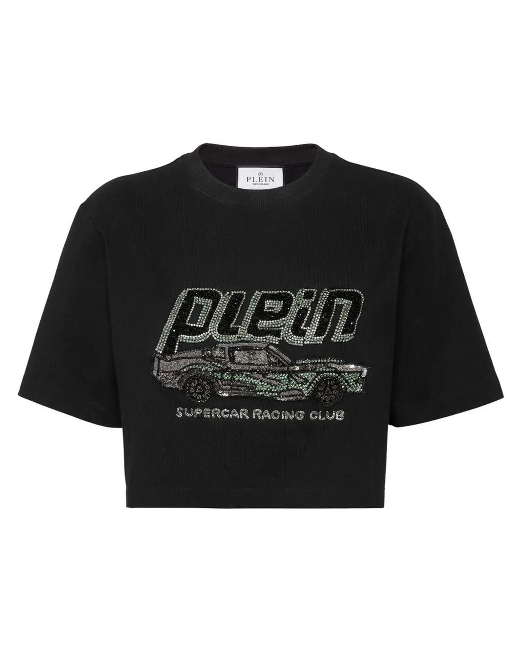 Philipp Plein Black Car Cropped T-Shirt