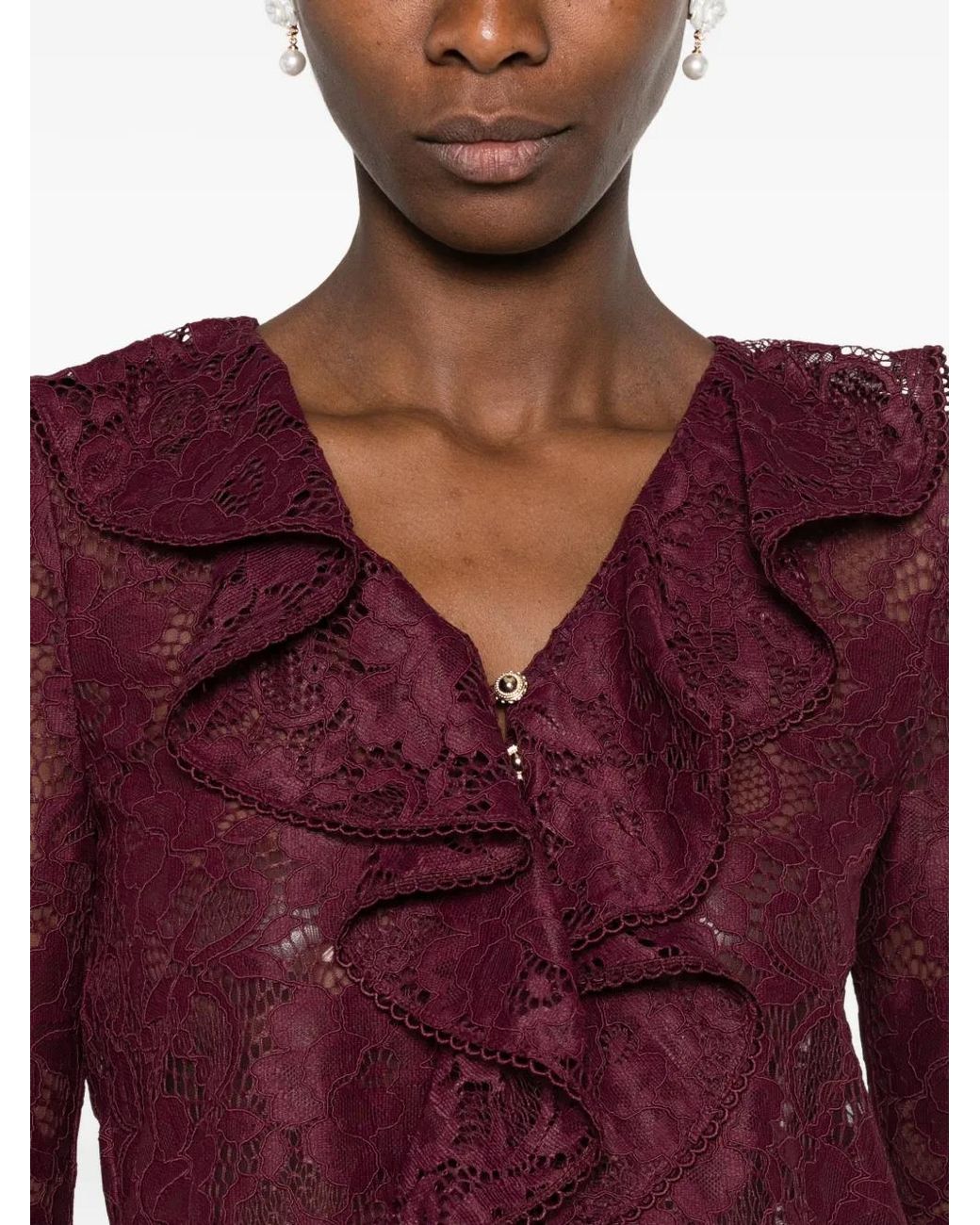 Self-Portrait Red Plum Lace Ruffle Top