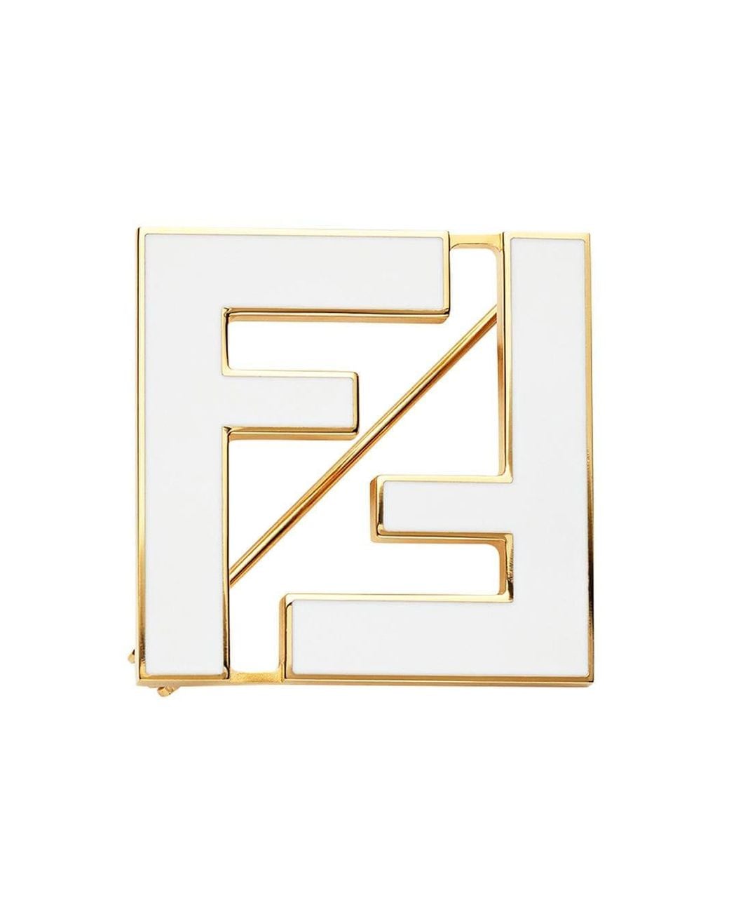 Fendi Two-tone Ff Brooch in White | Lyst