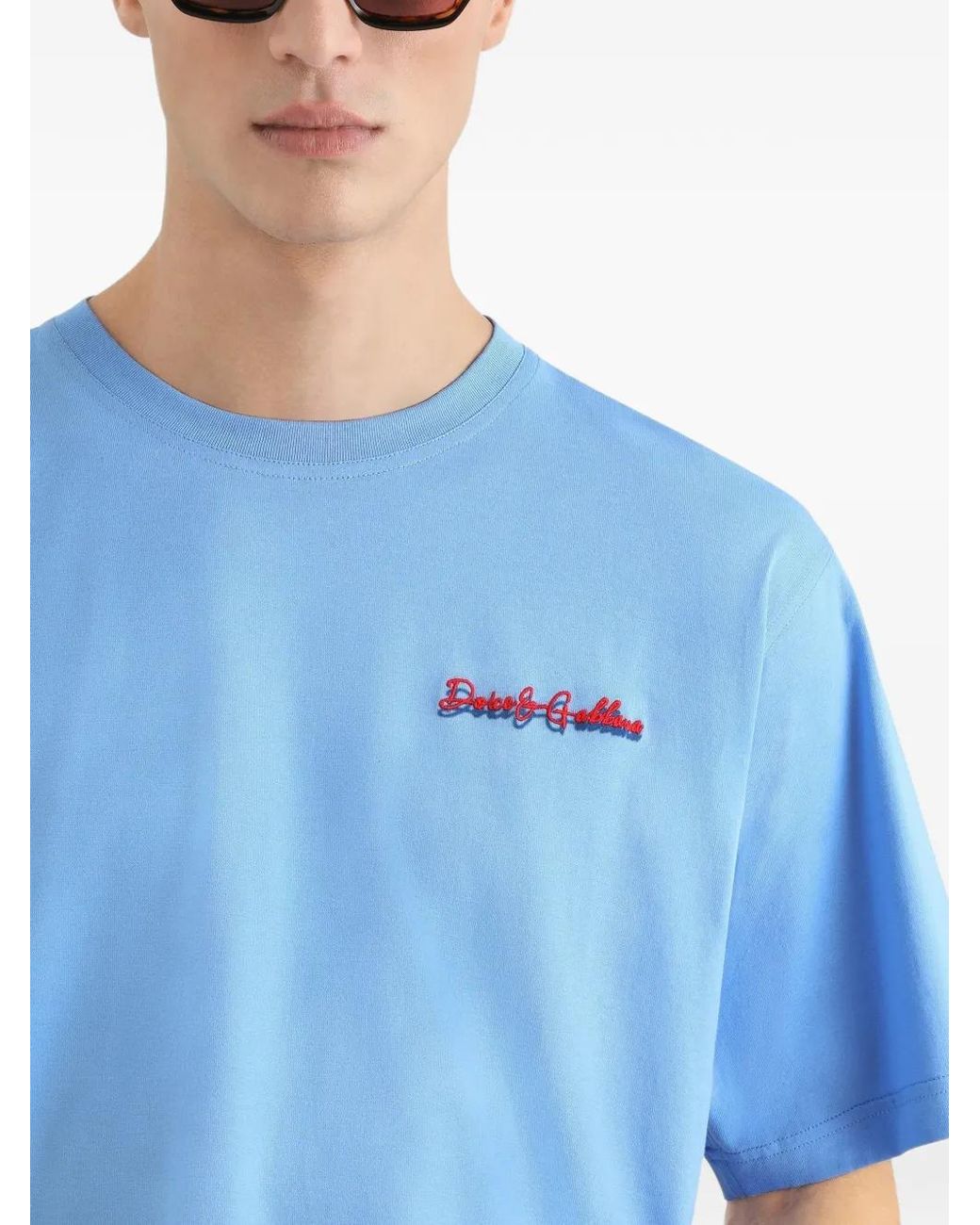 Dolce & Gabbana Blue Cotton T-Shirt With Logo for men