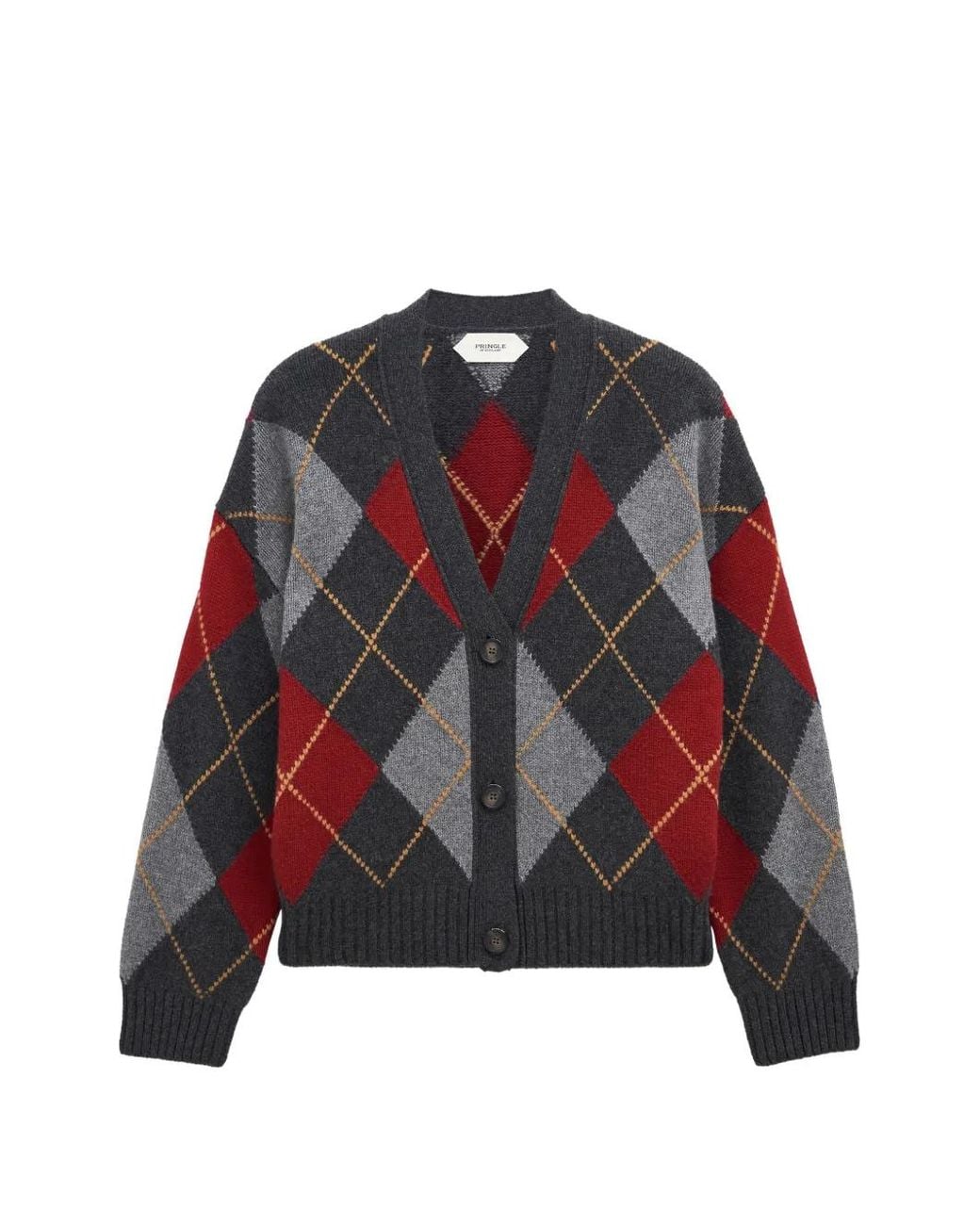 Pringle of Scotland Red Argyle Cashmere Cardigan