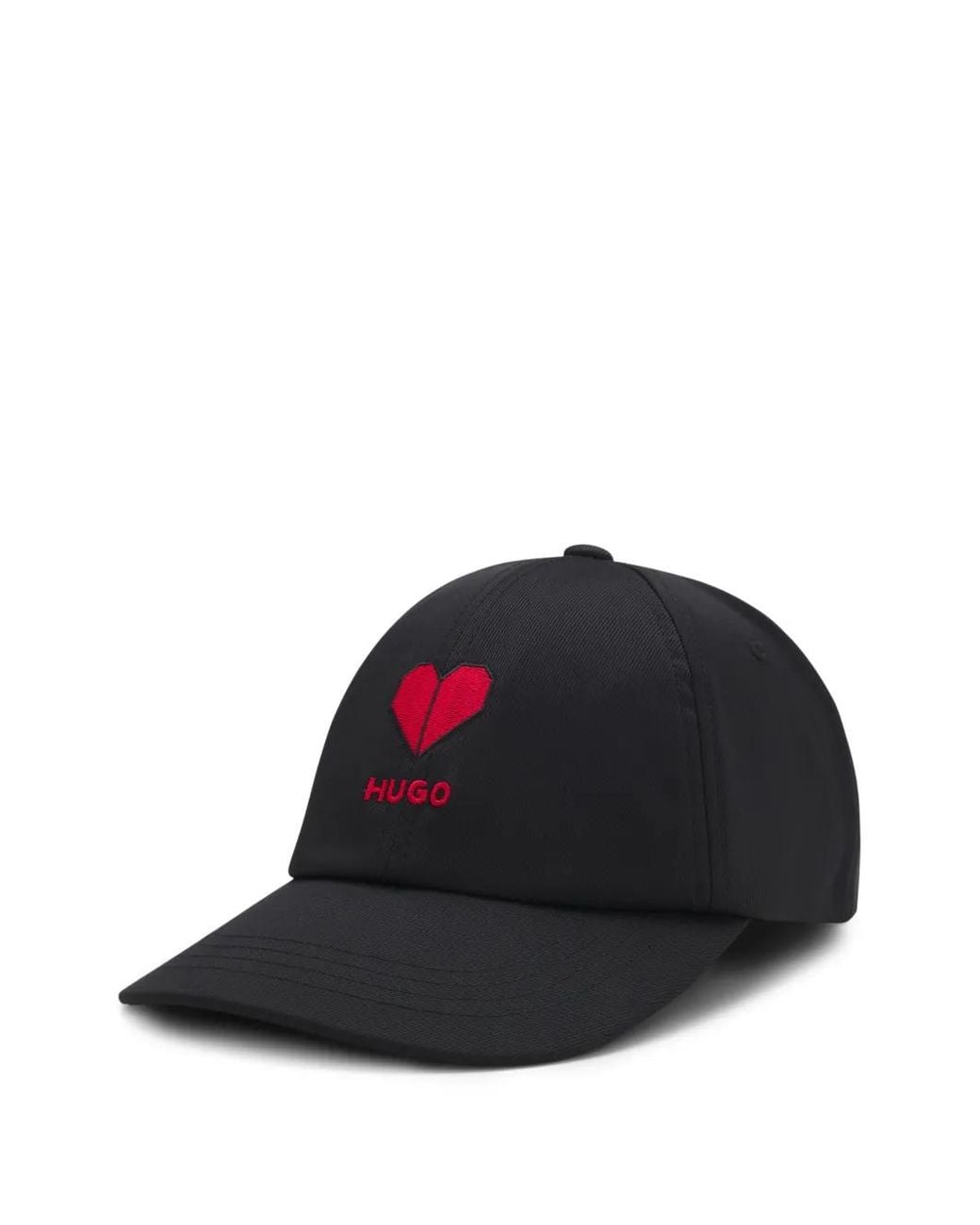 HUGO Black Heart-Embroidered Logo Cap for men