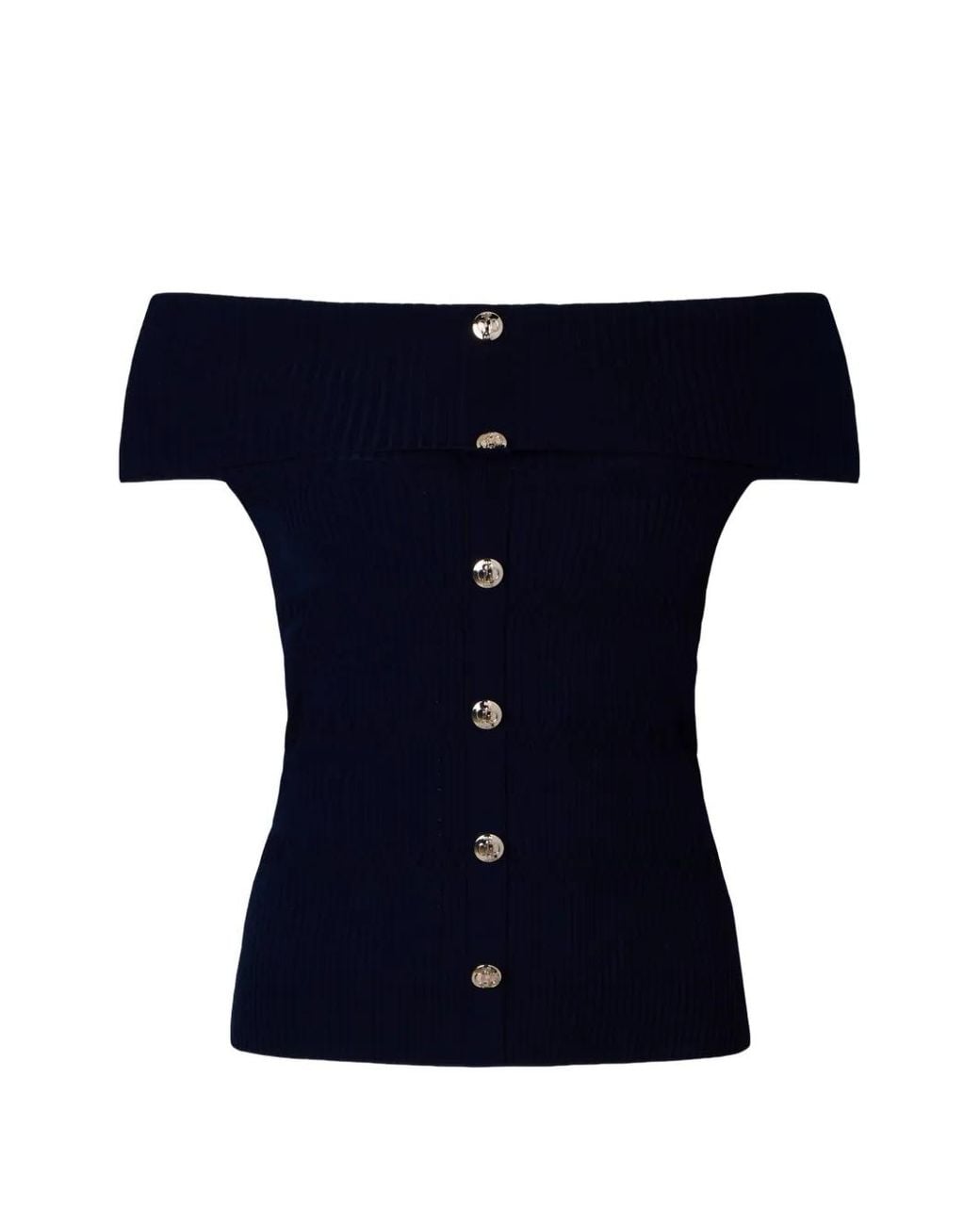 Liu Jo Blue Knit Bardot-Neck Top