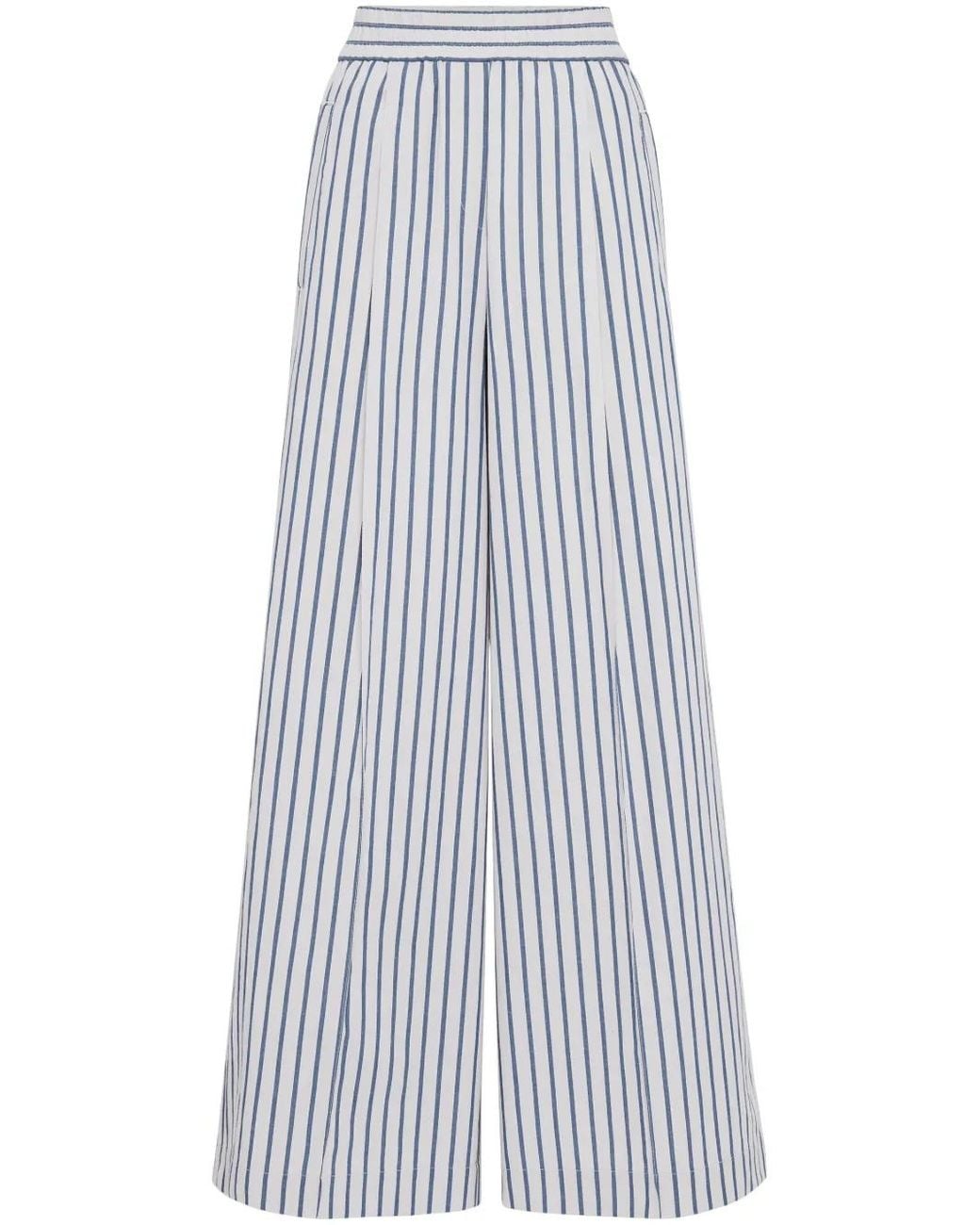 Brunello Cucinelli Blue Striped Wide-Leg Trousers