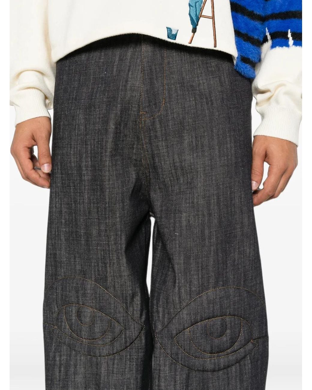 House of Errors Gray Eye-Patchwork Wide-Leg Jeans for men