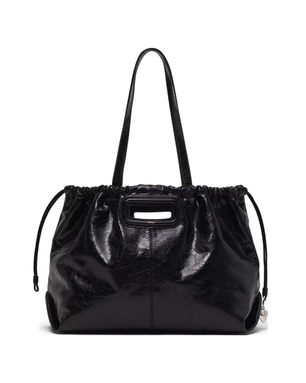 Maje Black M Tote Cracked-Leather Tote Bag