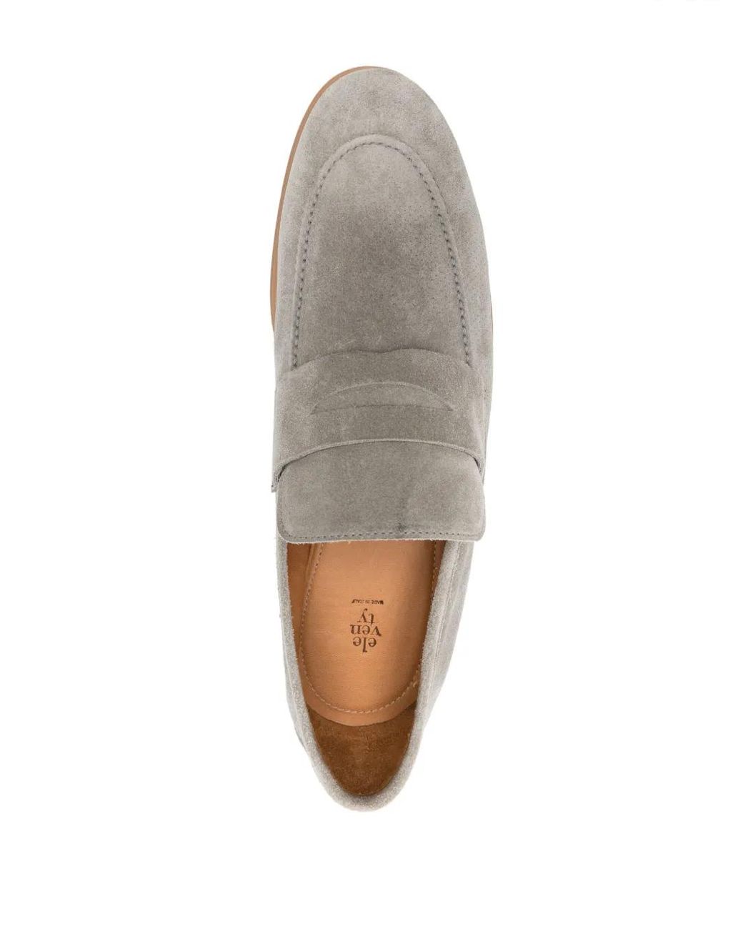 Eleventy Gray Perforated Suede Penny Loafers for men