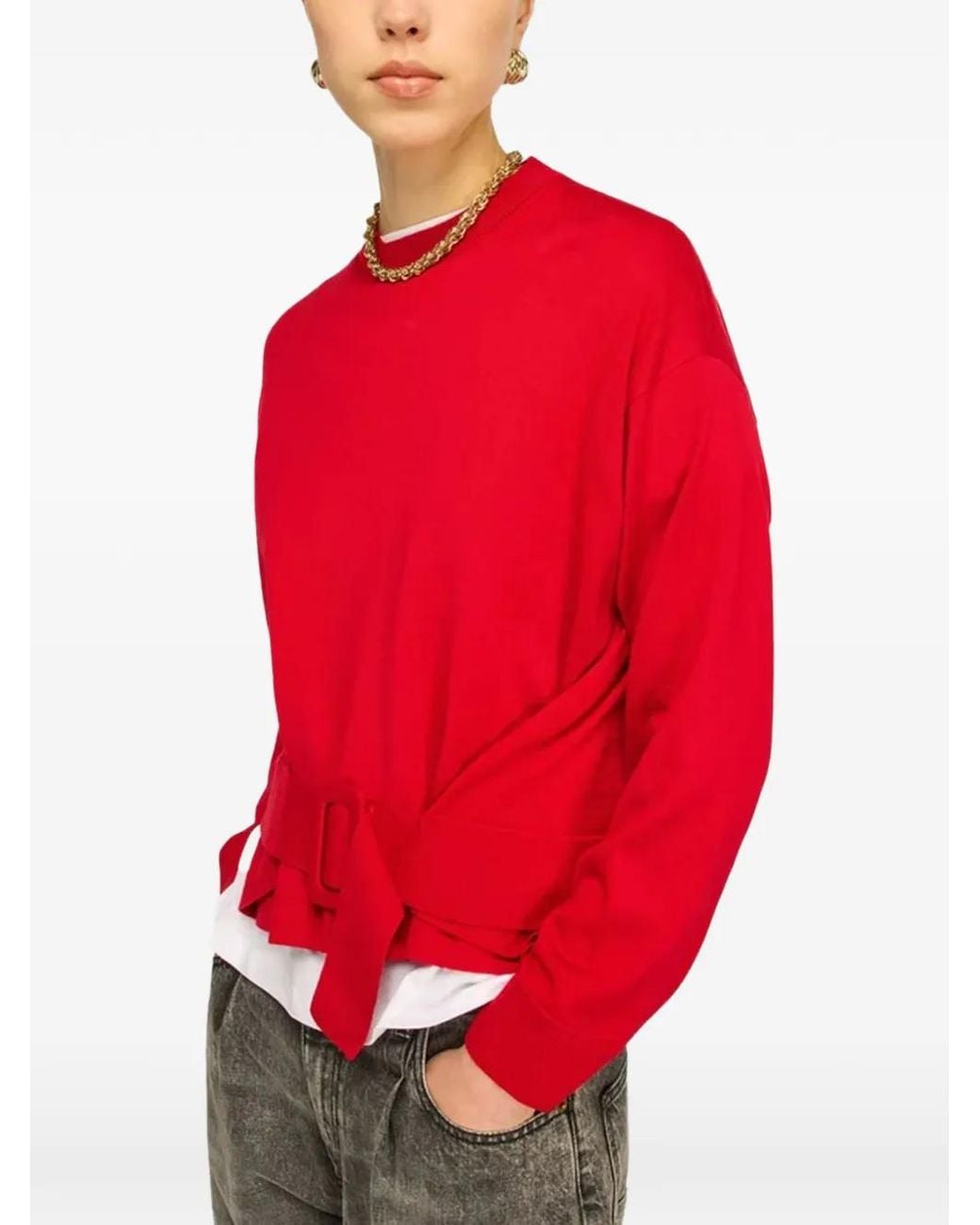 Semicouture Red Belted-Waist Sweater