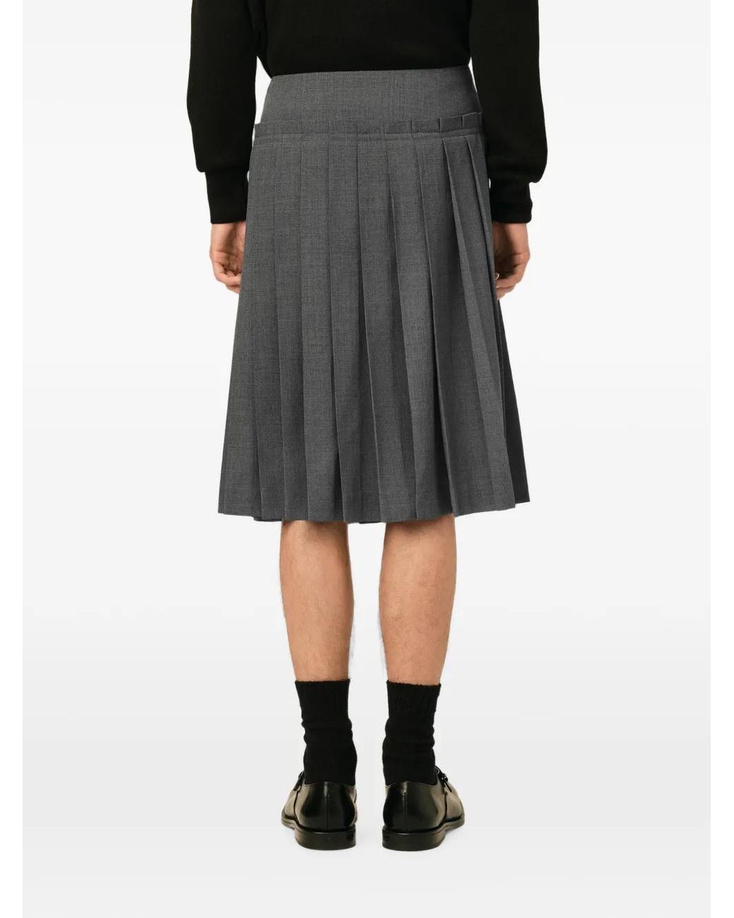 AMI Gray Midi Pleated Wool Skirt