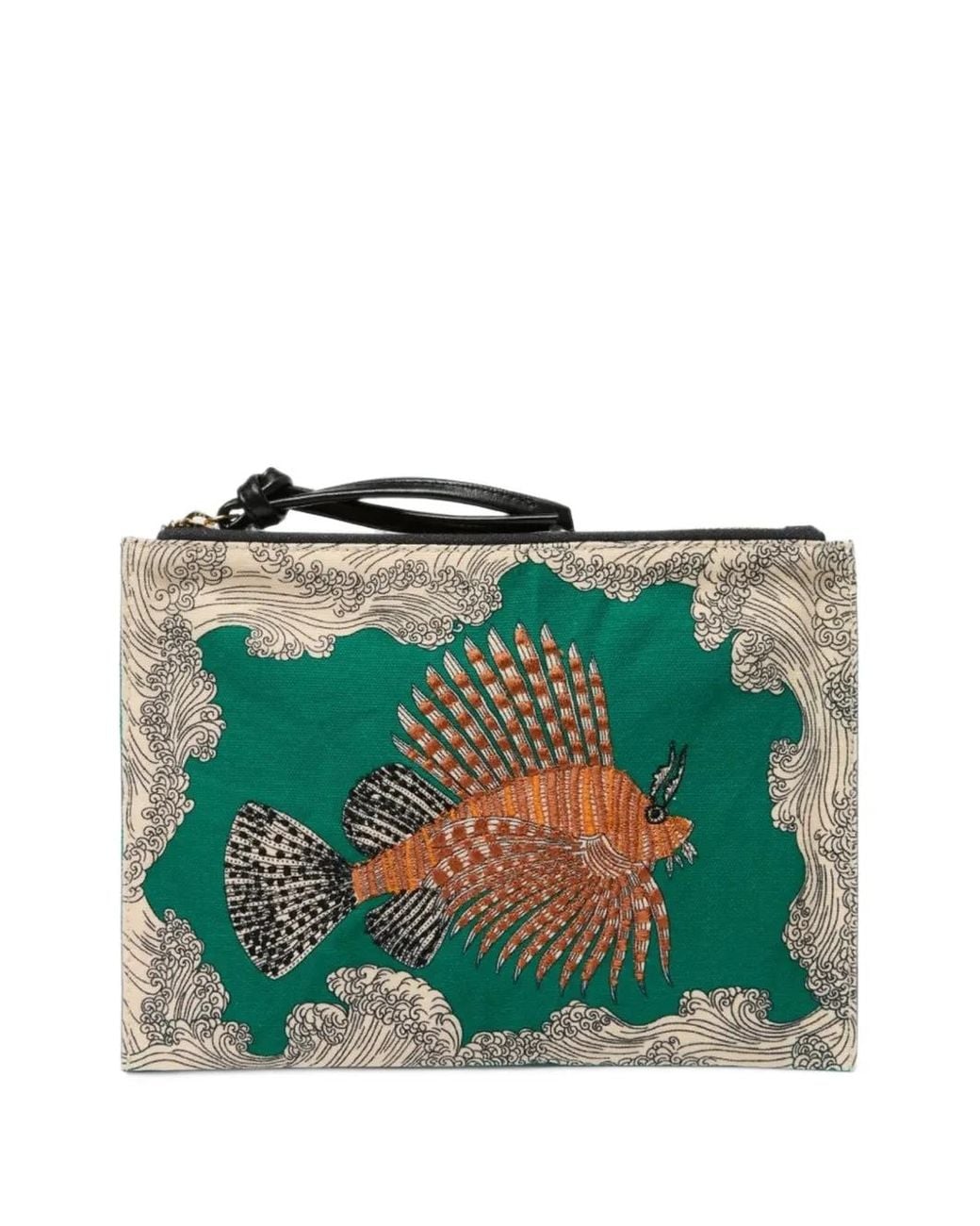 Inoui Edition Green Poseidon Embroidered Clutch Bag