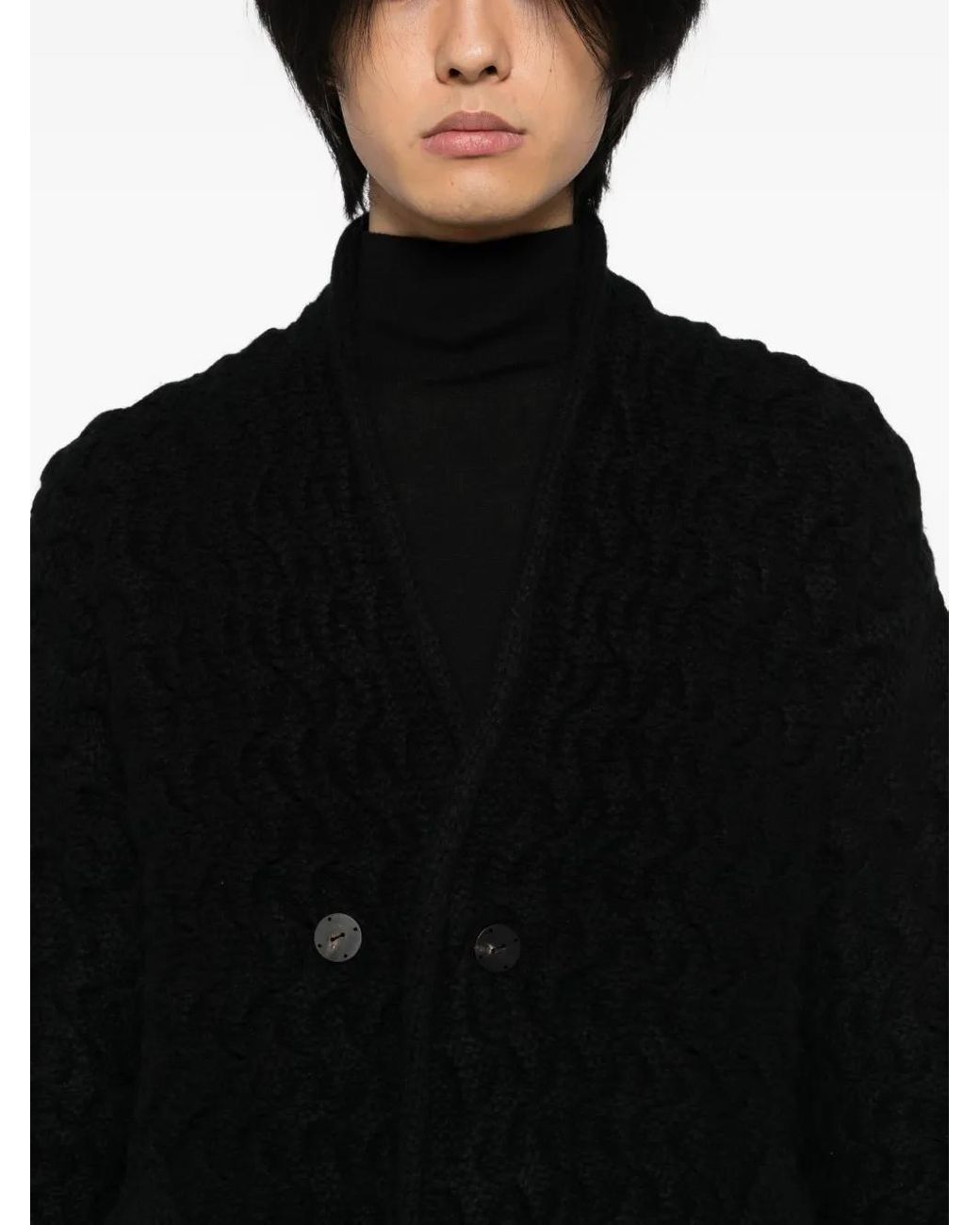DEVOA Black Cable-Knit Cardigan for men