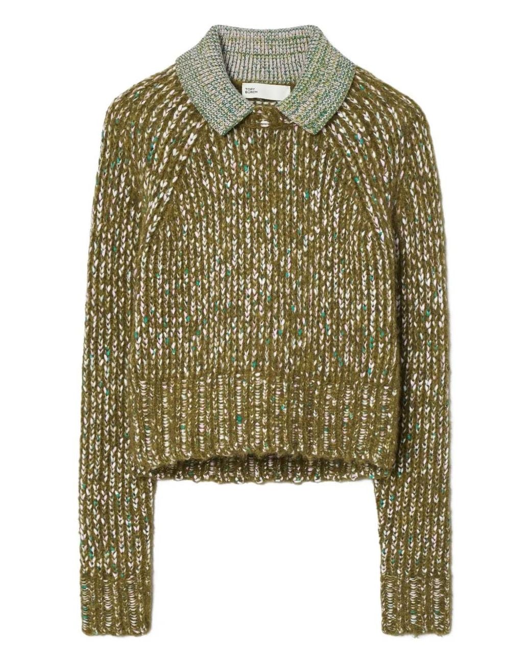 Tory Burch Green Contrasting-Collar Sweater