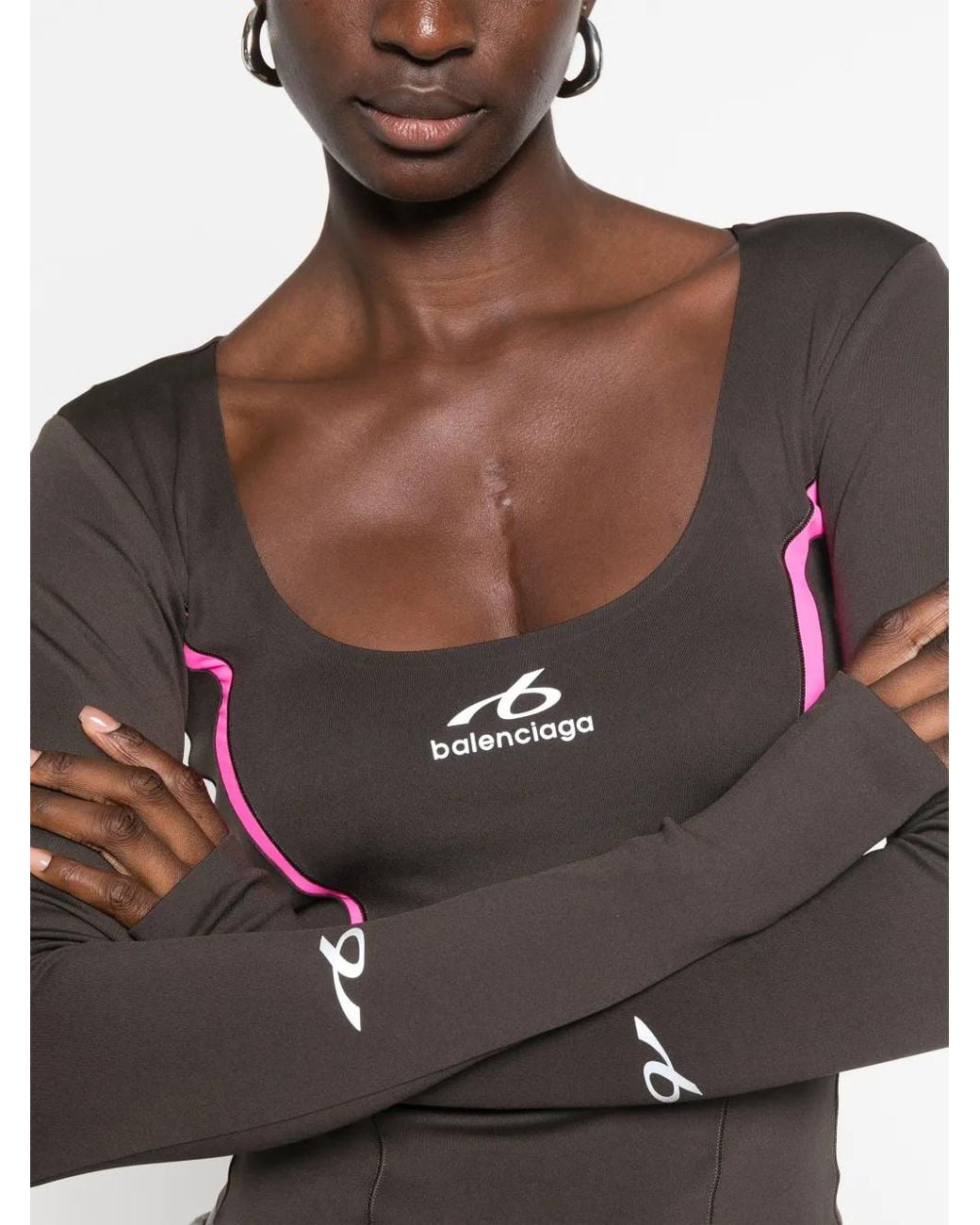 Balenciaga Brown Techwear Fitted Long Sleeve Top