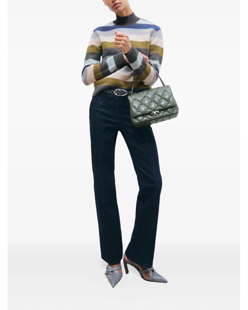Tory Burch White Multi Buckle Slingback