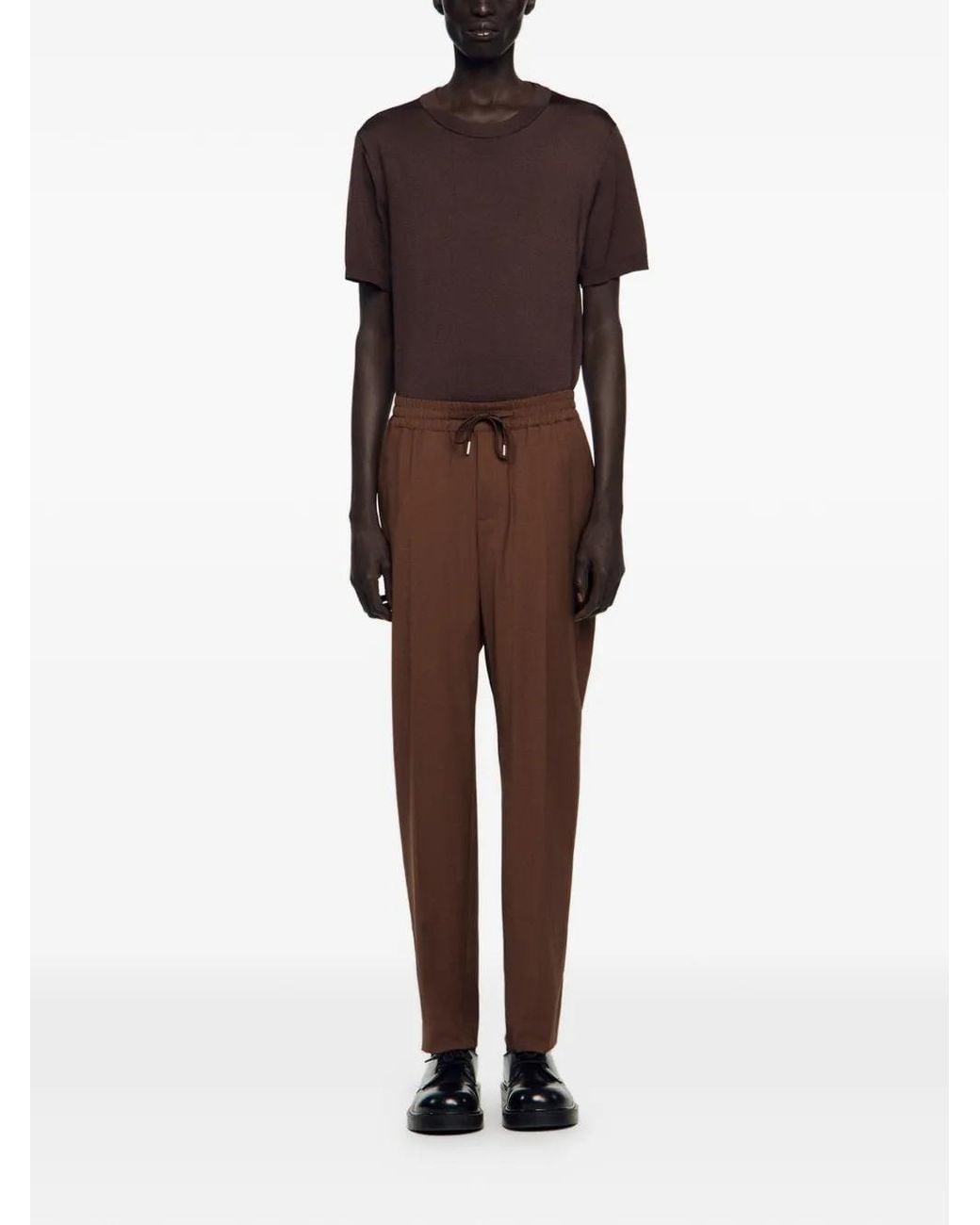 Sandro Brown Elasticated Straight-Leg Trousers for men