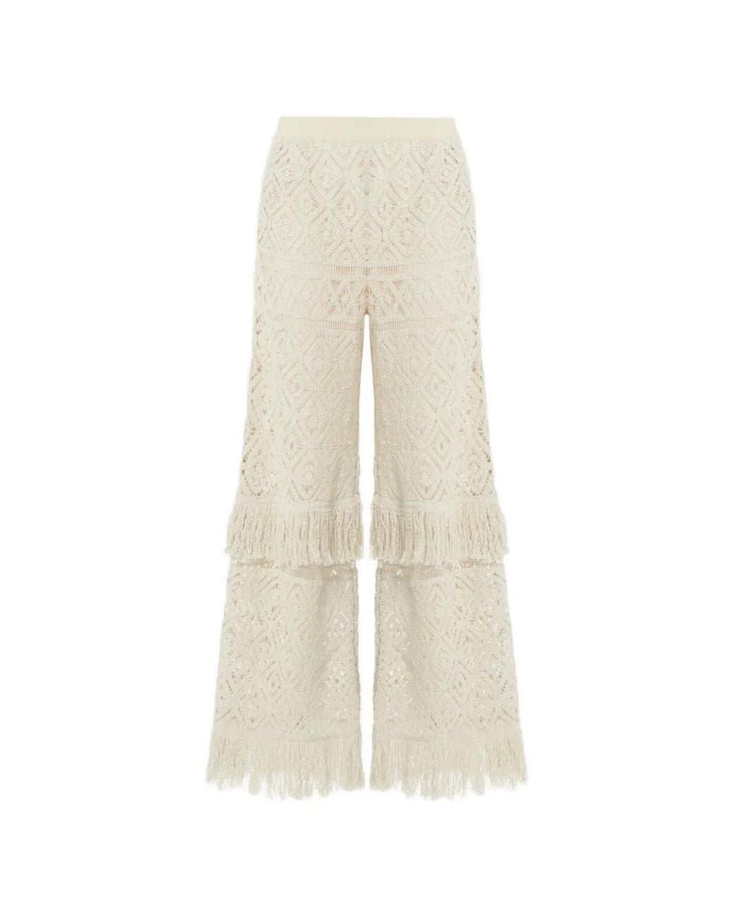 LaDoubleJ White Fringed Palazzo Pants