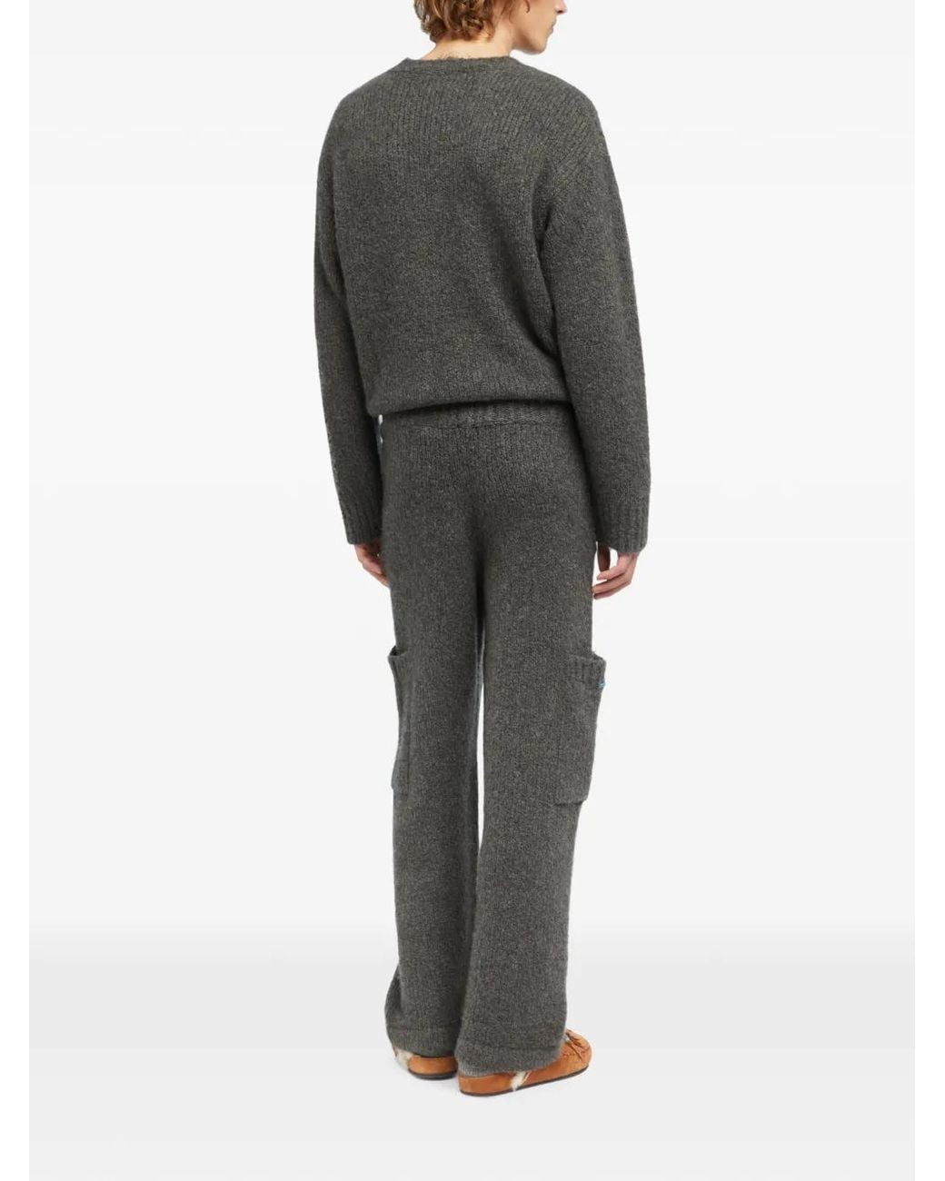 Alanui Gray Ribbed-Knit Cargo-Pocket Trousers for men