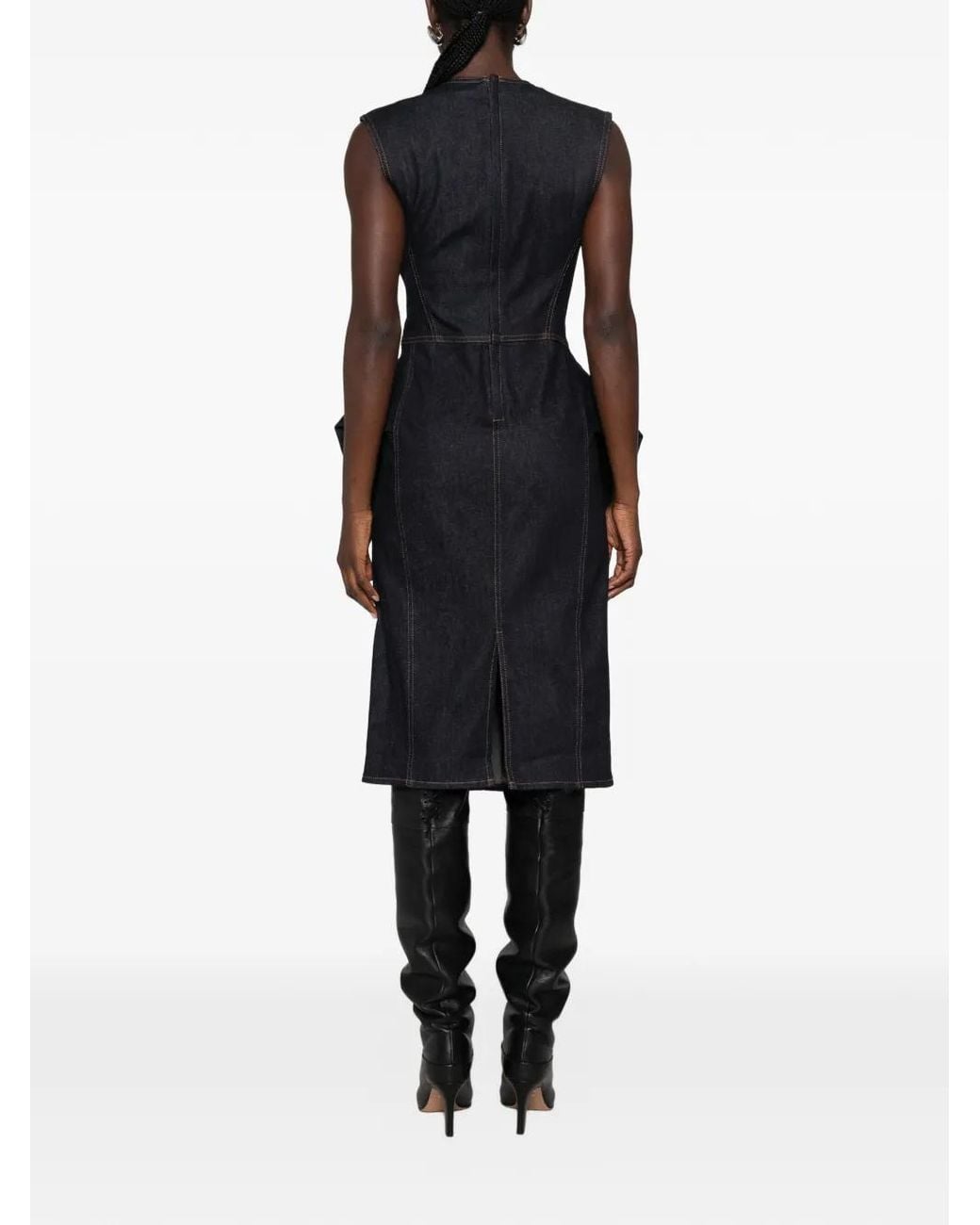 Jacquemus Black Sculptural Midi Dress With Exaggerated Side Panels