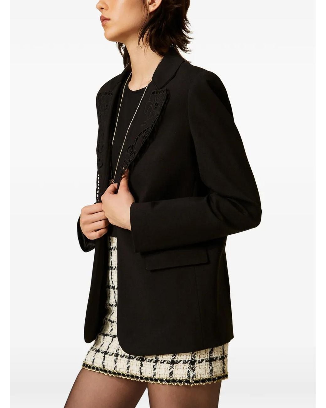 Twinset Black Blazer With Broderie Anglaise