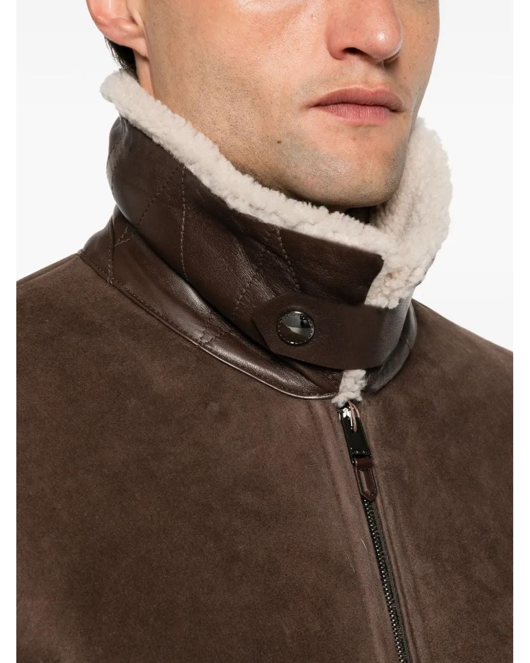 Canali Brown Shearling-Collar Suede Jacket for men