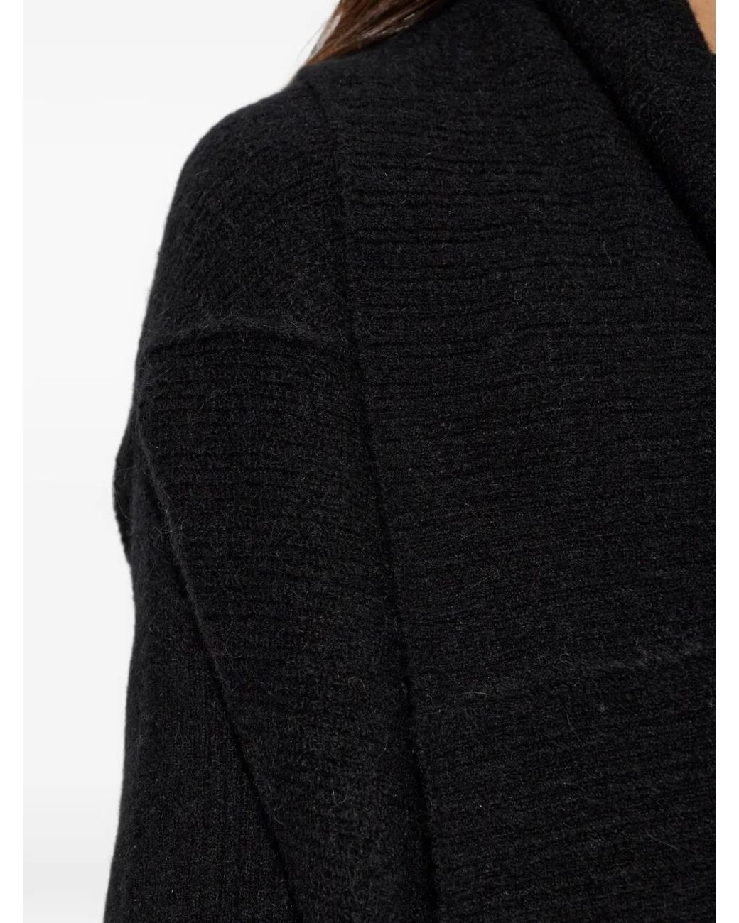Rick Owens Black Ribbed-Knit Shawl-Collar Coat