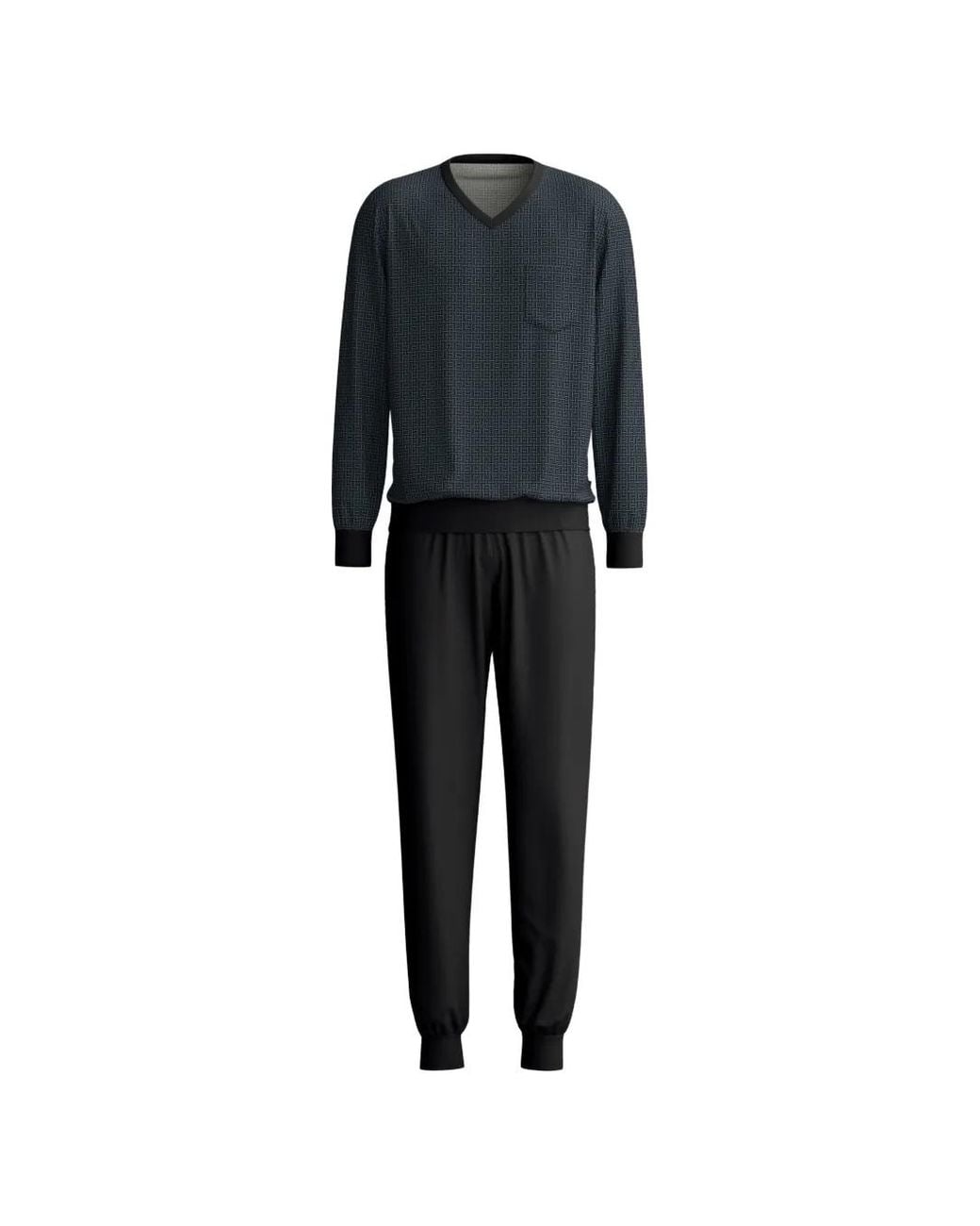 Calida Black Geometric-Print V-Neck Pajamas for men