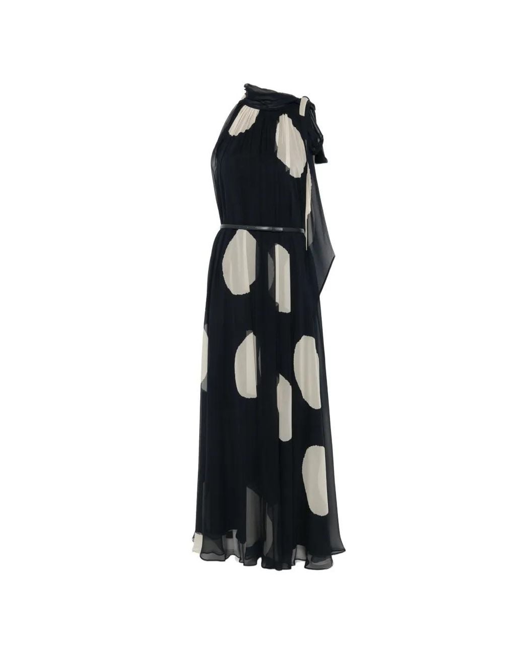 Max Mara Black Polka Dot-Patterned Long Silk Dress