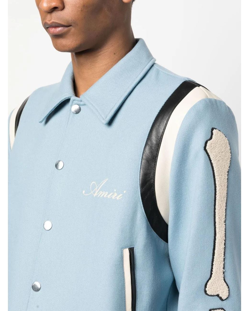 Amiri Blue Varsity Bones Bomber Jacket for men