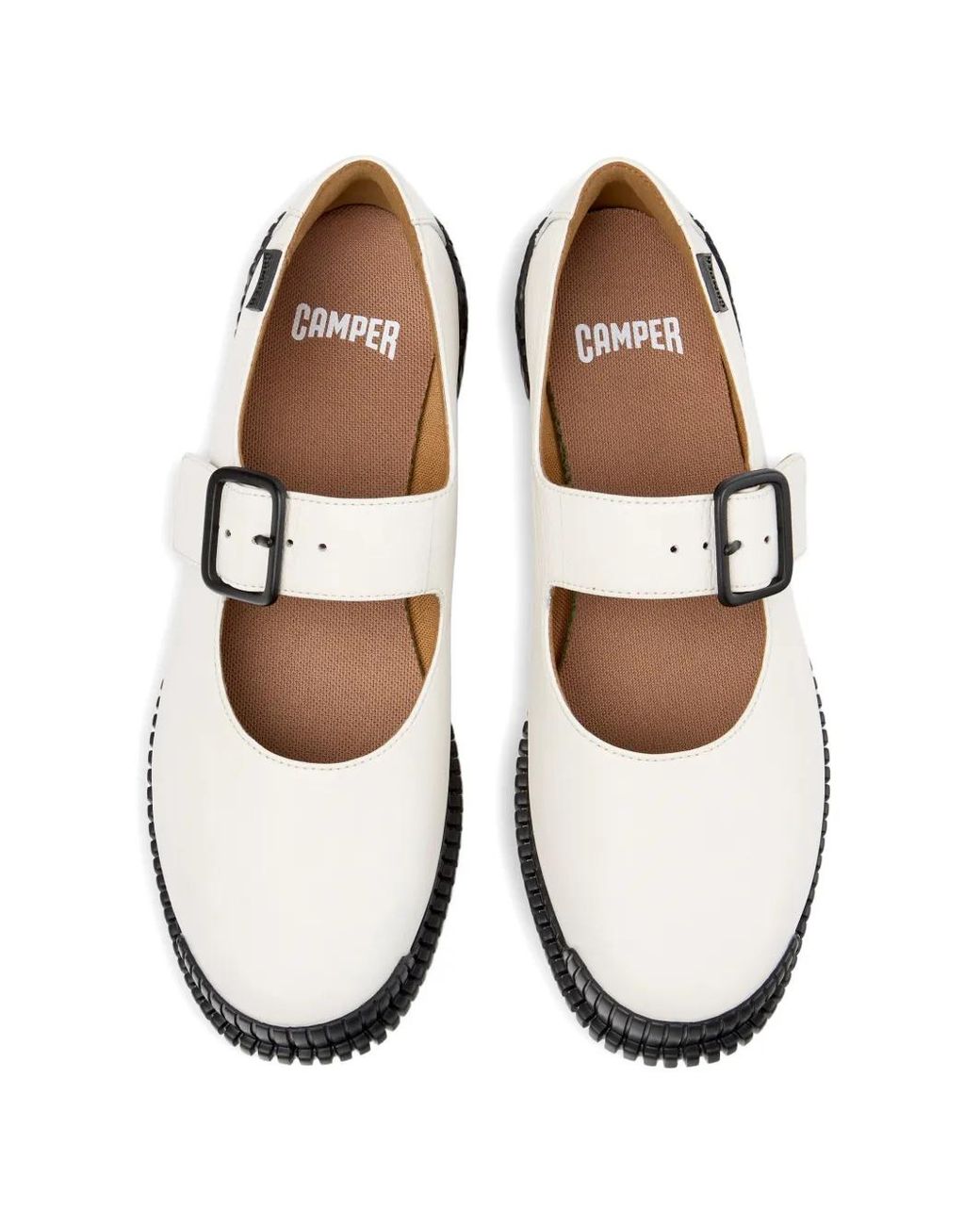 Camper White Pix Buckled Ballet Flats