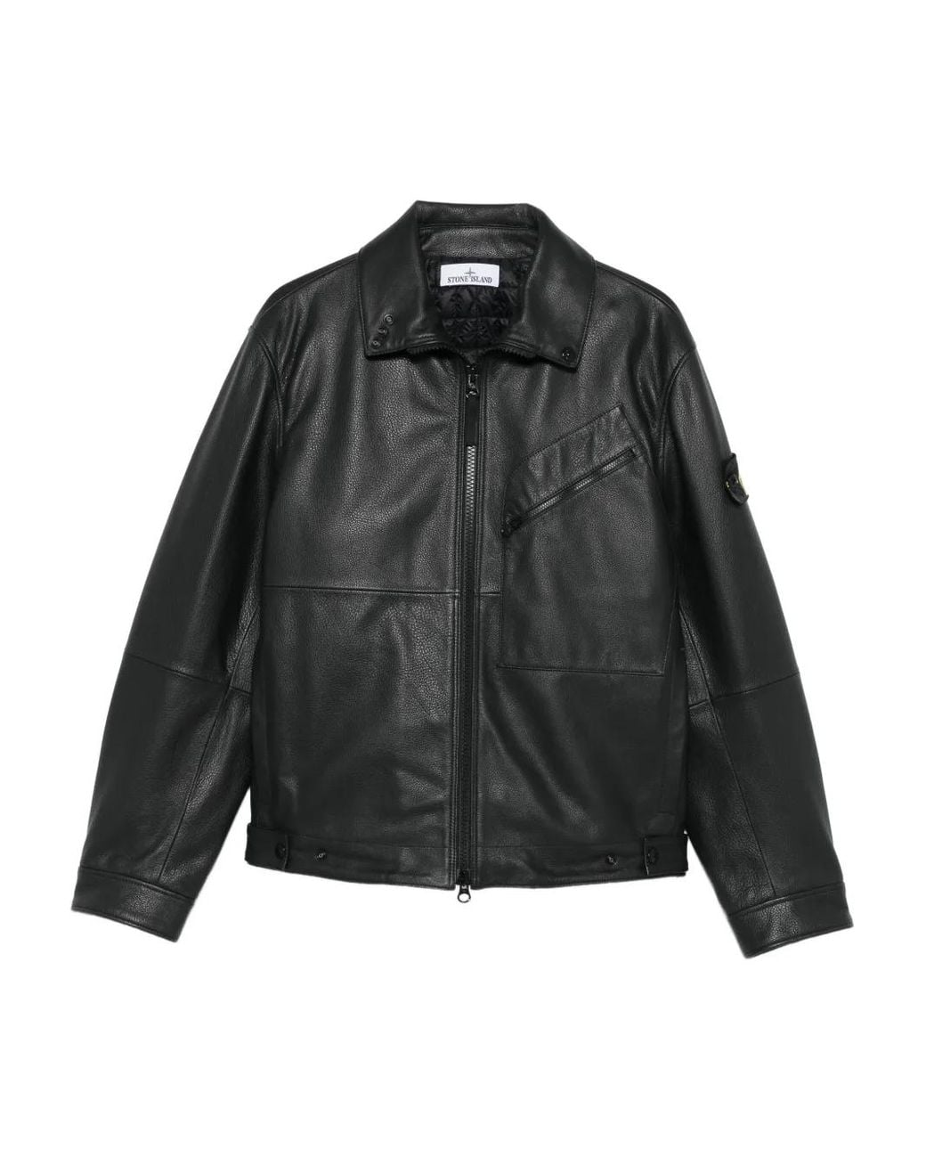 Stone Island Leather Jacket in Black for Men | Lyst UK