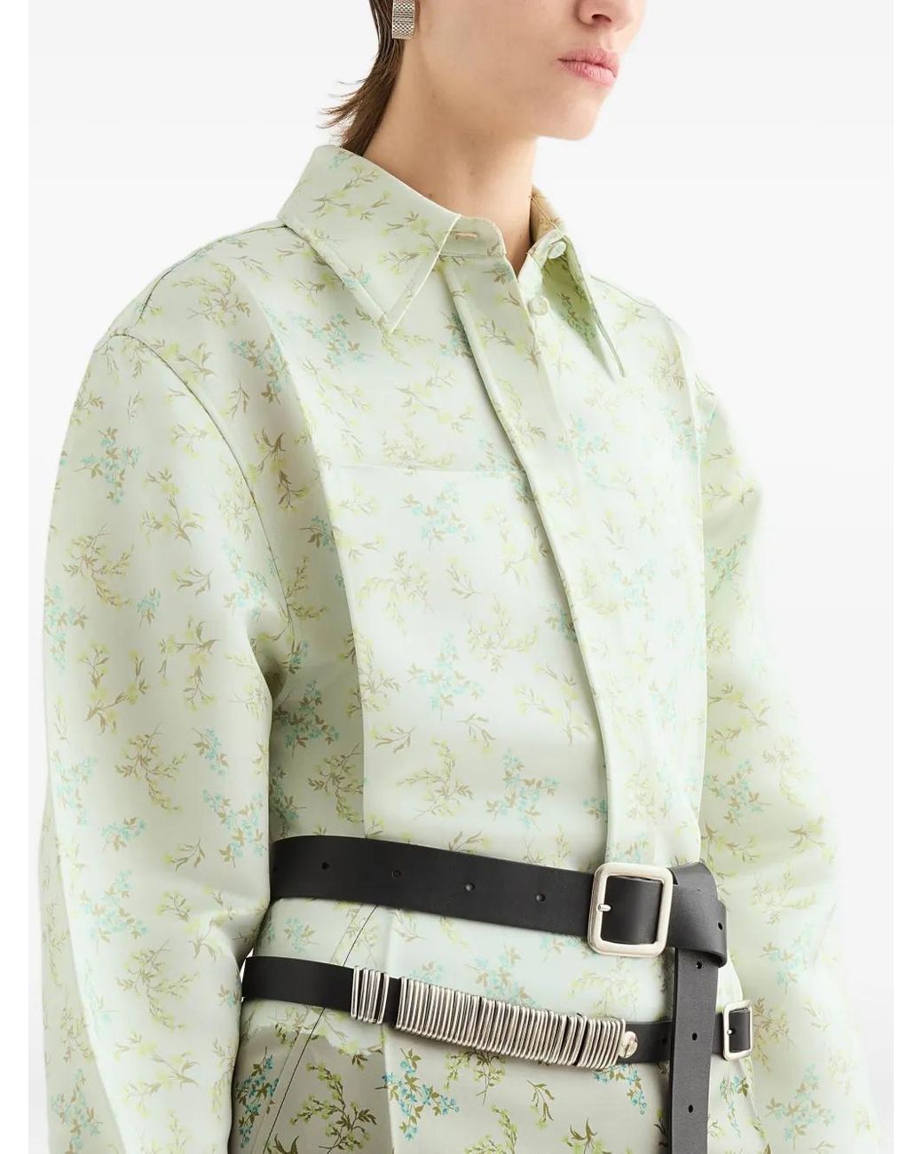 Jil Sander Green Shirt With Floral Motif