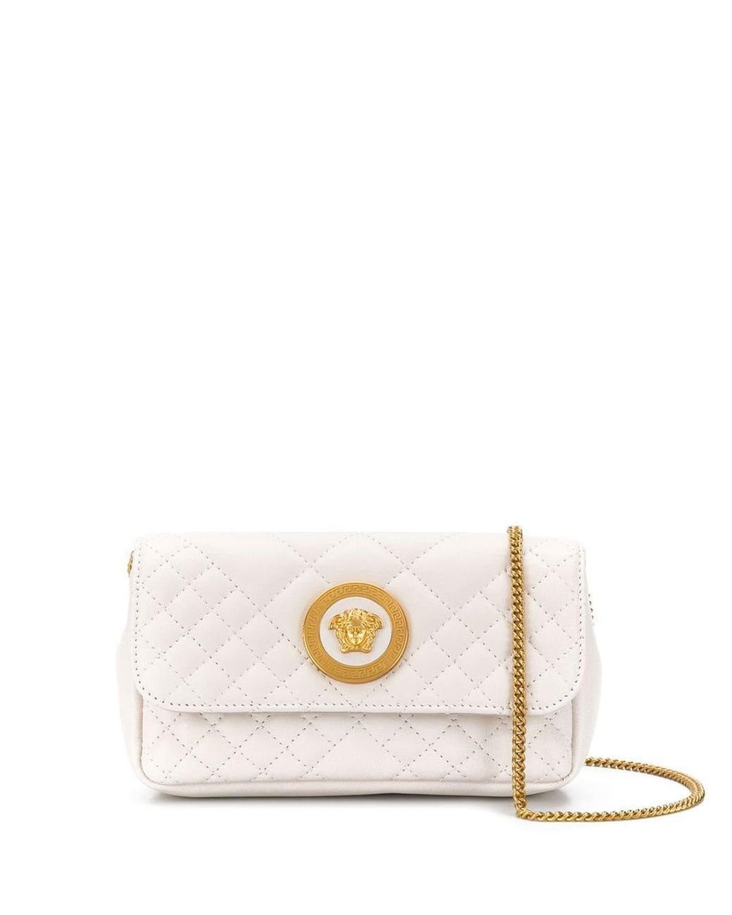 Versace Quilted Medusa Crossbody Bag in White | Lyst